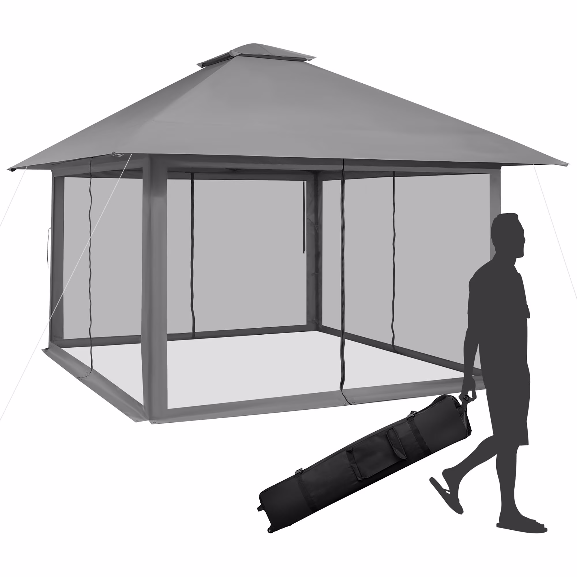 Costway 13x13ft Pop-up Instant Canopy Tent Mesh Sidewall UV50+ Adjust Outdoor Patio Khaki - Image 3