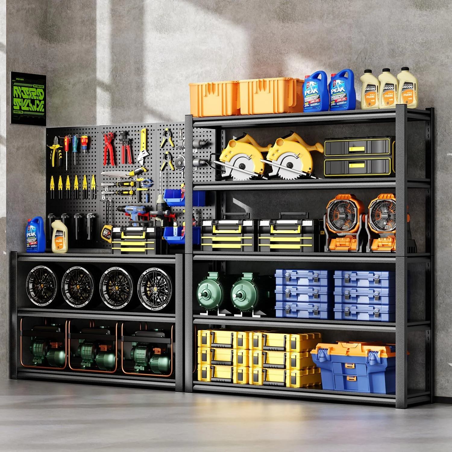 59" W Garage Shelving,5-Tier Heavy Duty Shelving Unit,3000LBS Adjustable Metal Storage Shelves,Storage Rack Units for Industrie,Shed,Warehouse,Basement,Black,59" W x 20" D x 72" H - Image 9
