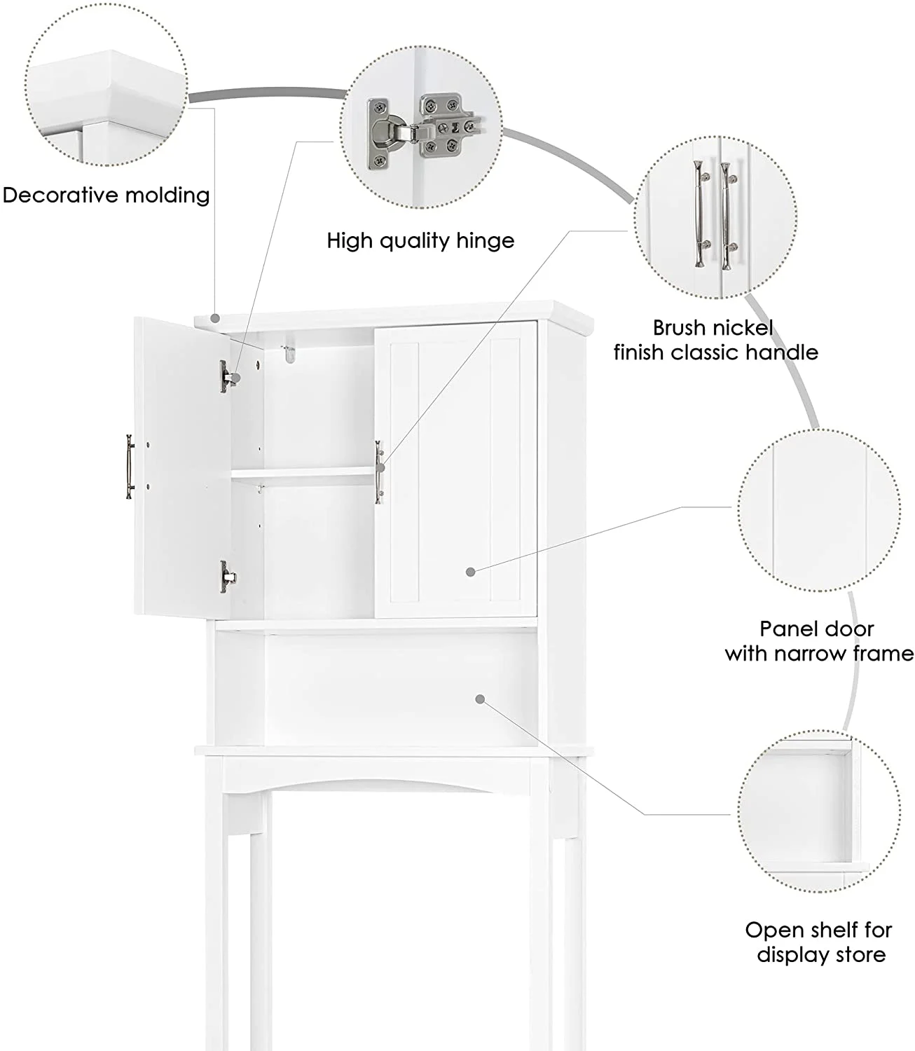 Spirich Home Over The Toilet Storage Cabinet, Bathroom Shelf Over Toilet, Bathroom Organizer Space Saver, White - Image 3