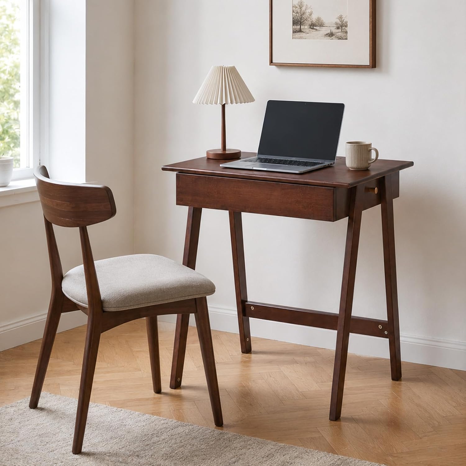 Computer Desk with Drawer and Cable Management, Walnut, 31.5" W - Image 2