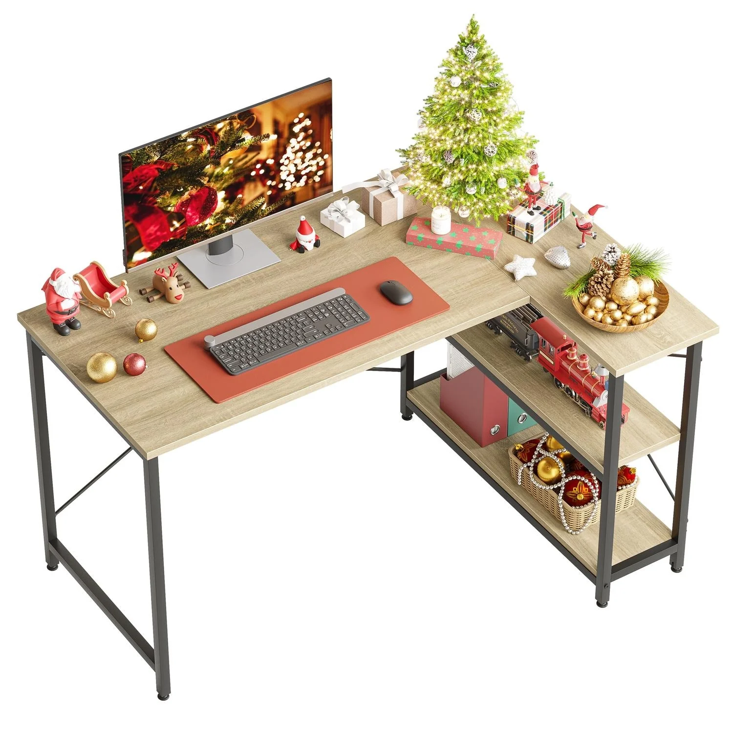Small L Shaped Computer Desk with Storage Shelves, Compact Corner Workstation for Home Office and Study - Image 55