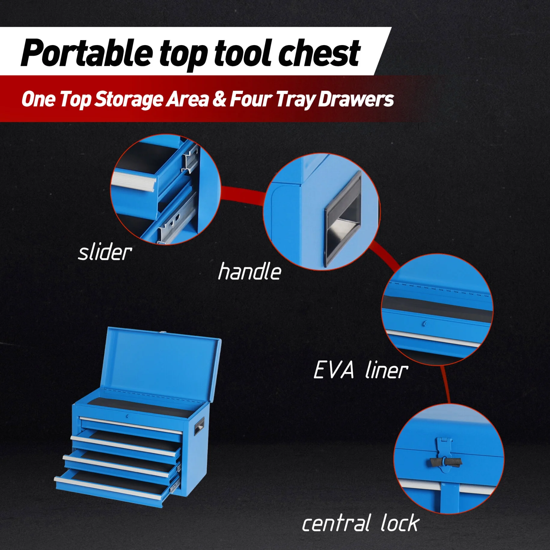 Rolling Tool Chest with 5 Drawers and Detachable Top Box Heavy Duty Steel Construction Lockable Wheels for Garage Workshop Storage Organization - Image 22