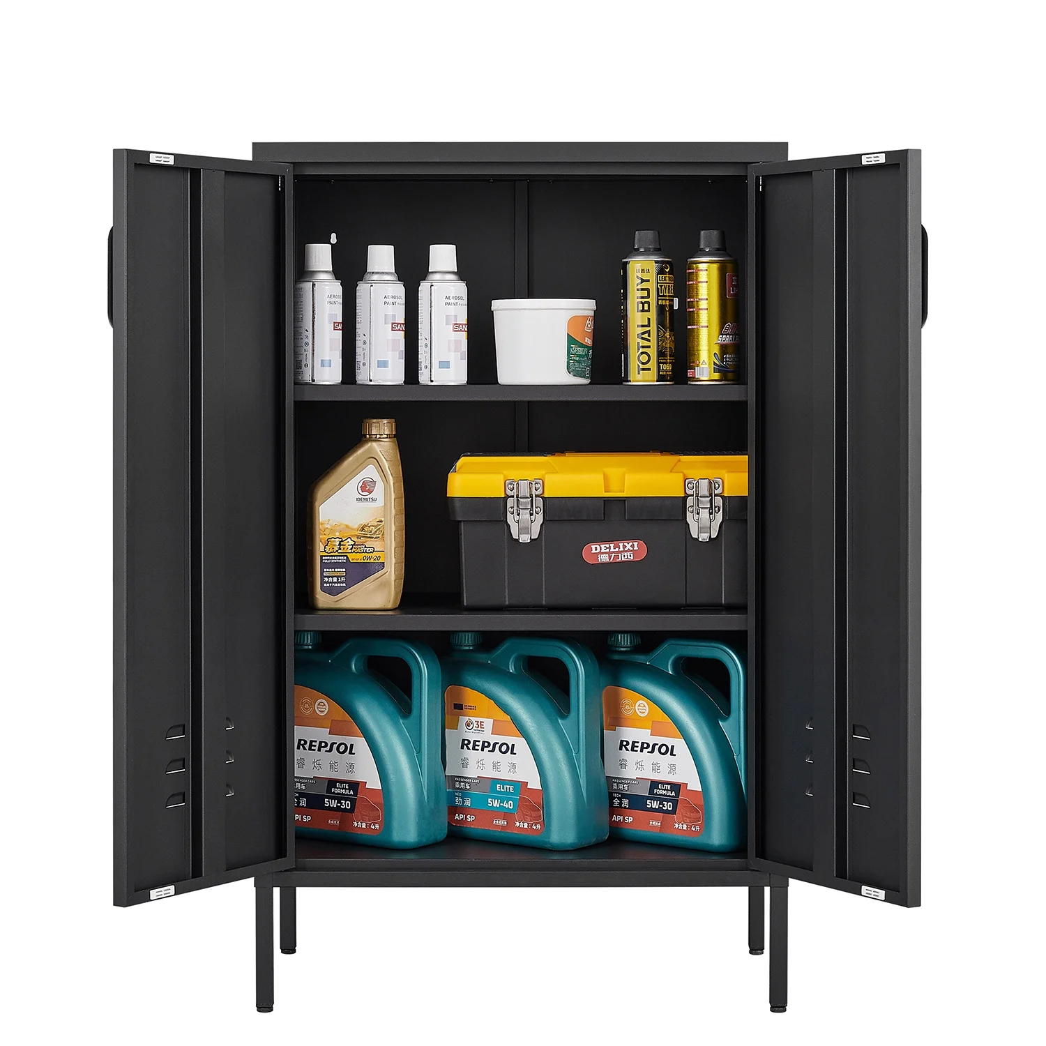 Seizeen Metal Storage Cabinet for Tool Garage Home Improvement, Storage Cabinet with Doors and Shelves Adjustable, Black - Image 2