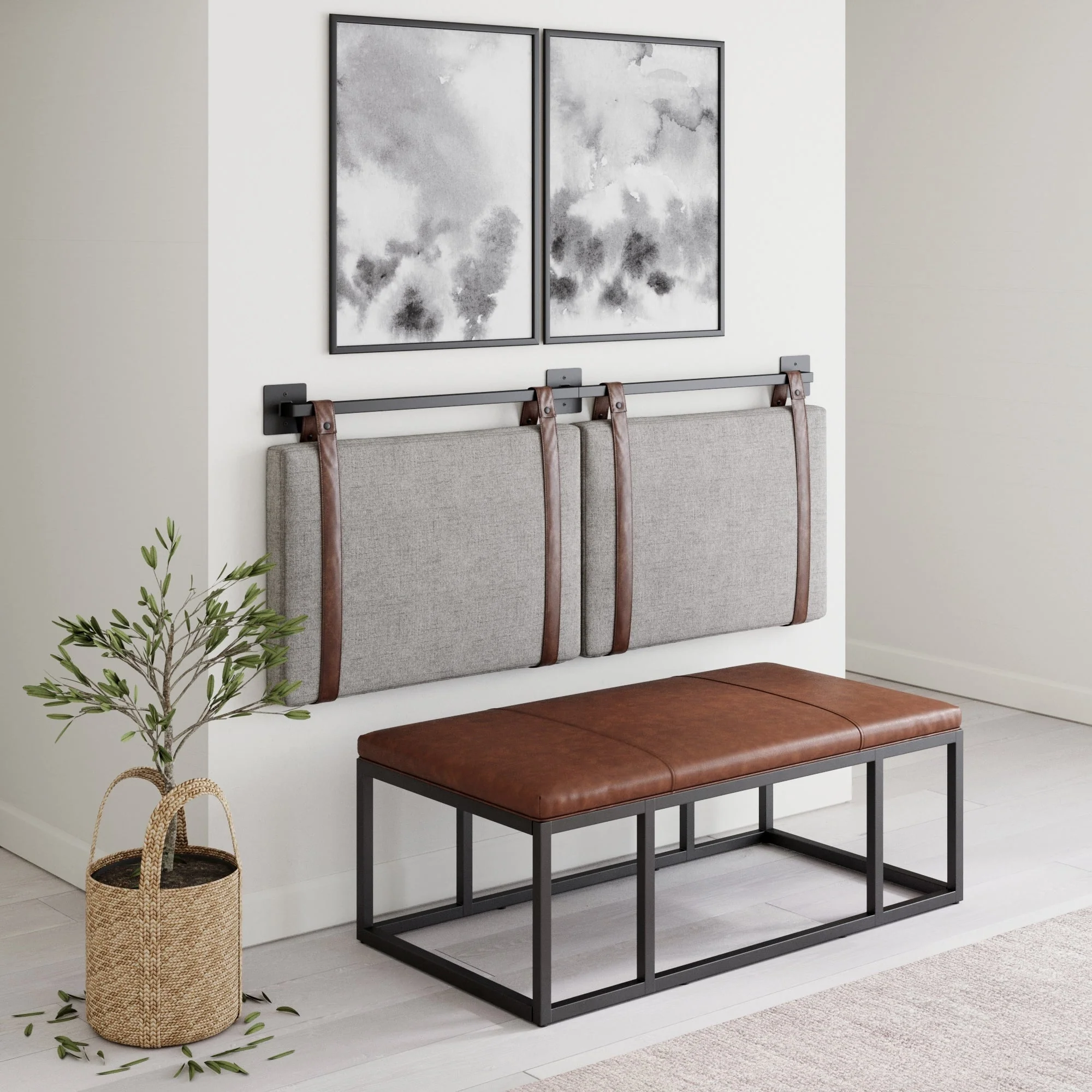 Wall Mount Upholstered Headboard with Metal Rail - Modern Bedroom Headboard - Image 15