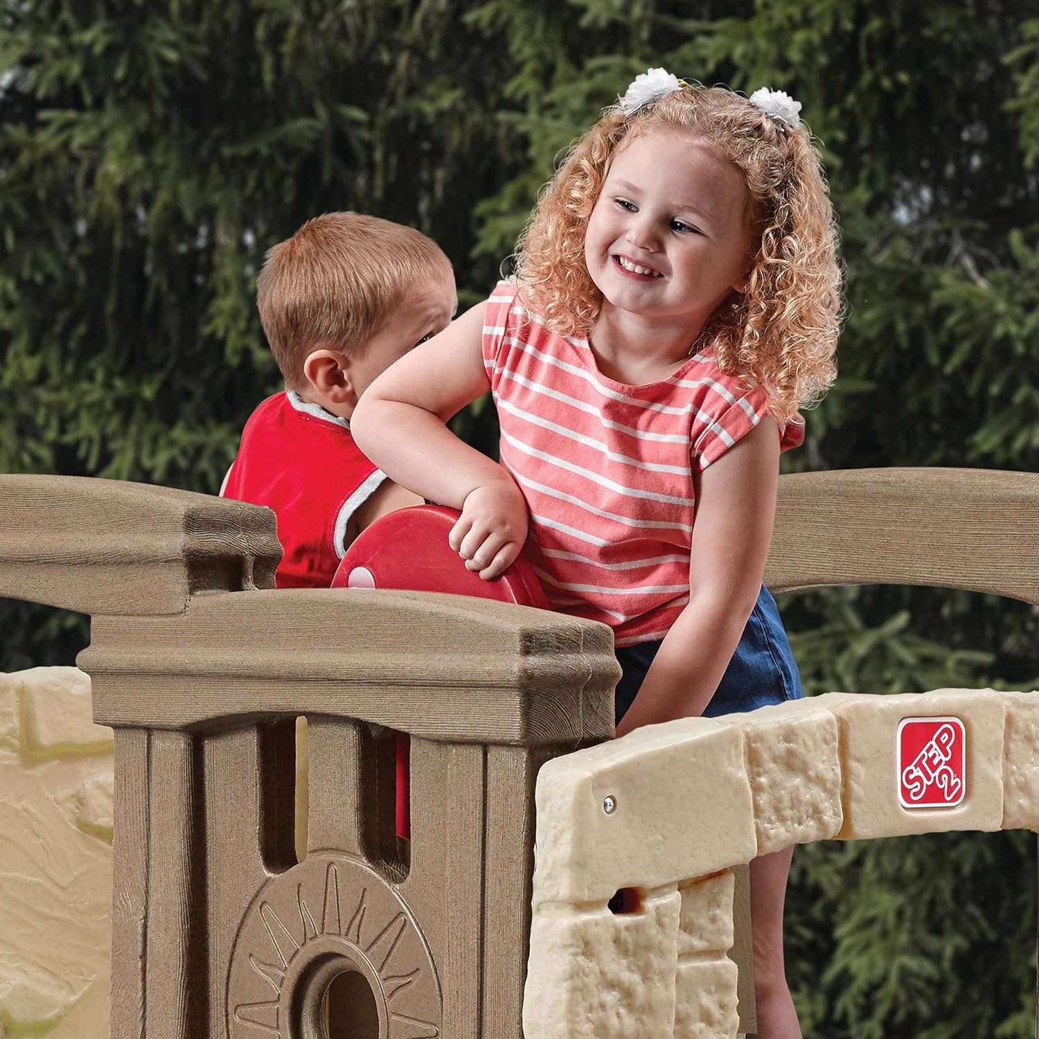 Kids Outdoor Playset with Slide & Climbing Wall, Backyard Playground Equipment for Children - Image 2