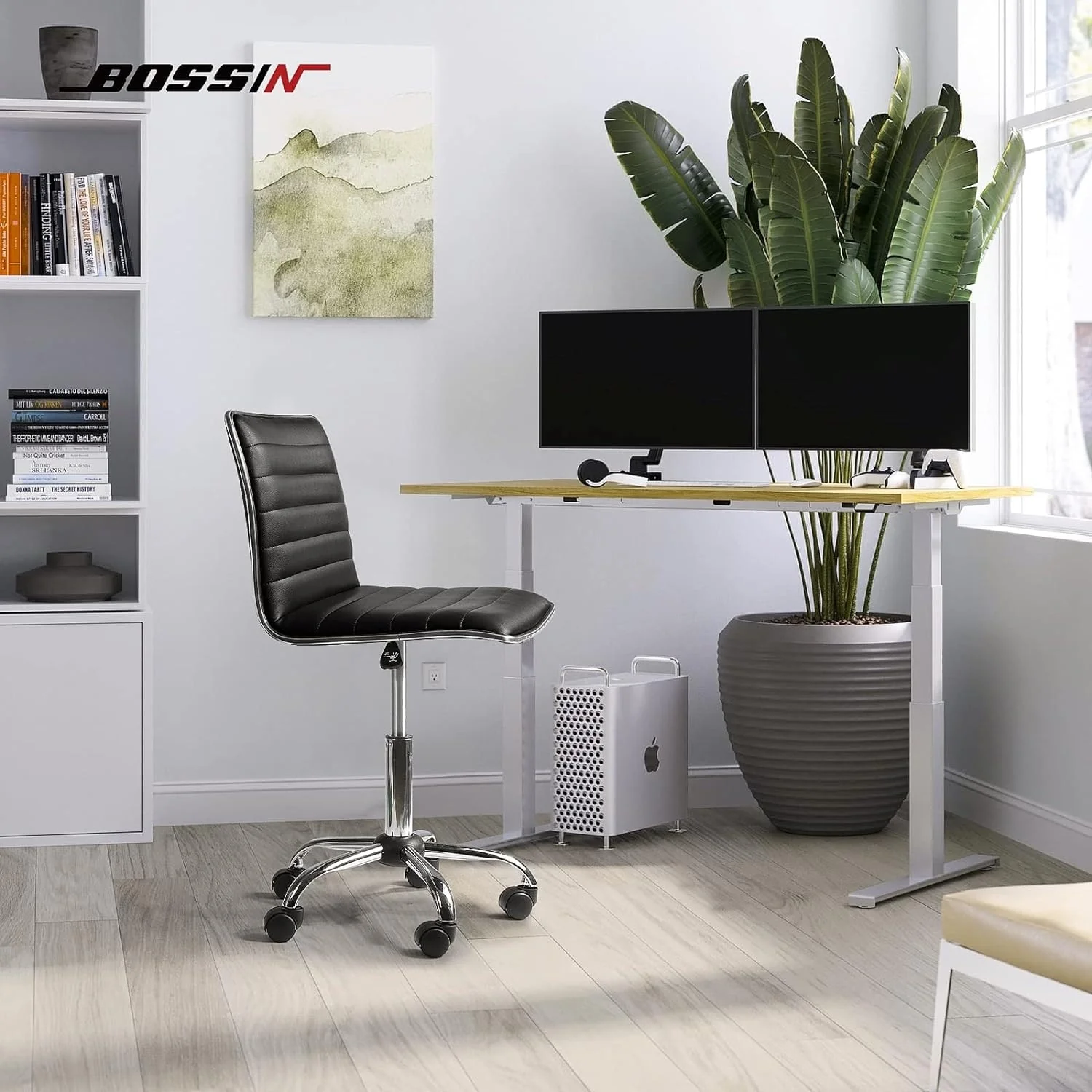Adjustable Mid-Back Armless Swivel Office Chair, Ribbed Task and Vanity Chair for Small Spaces - Image 14