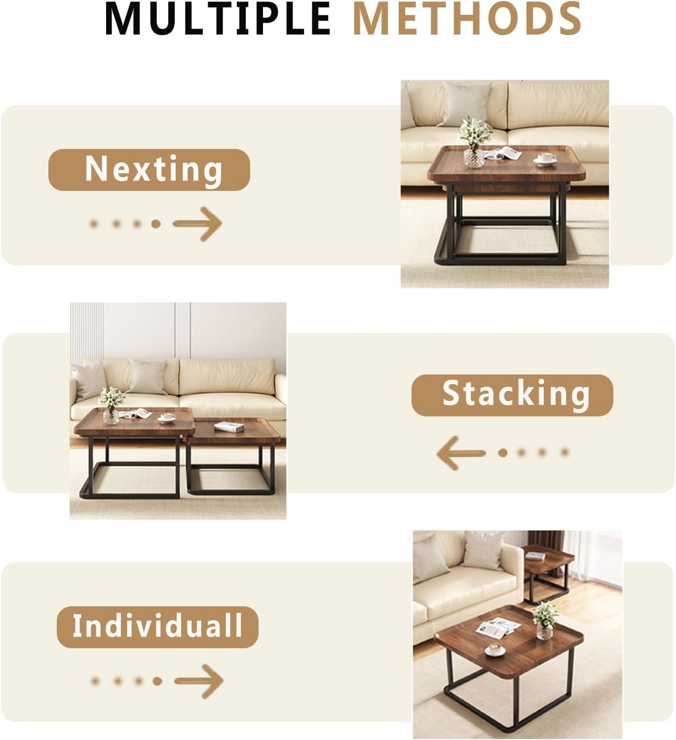 Nesting Coffee Table Set of 2, 23.6"+19.7" Nesting Tables - Image 6