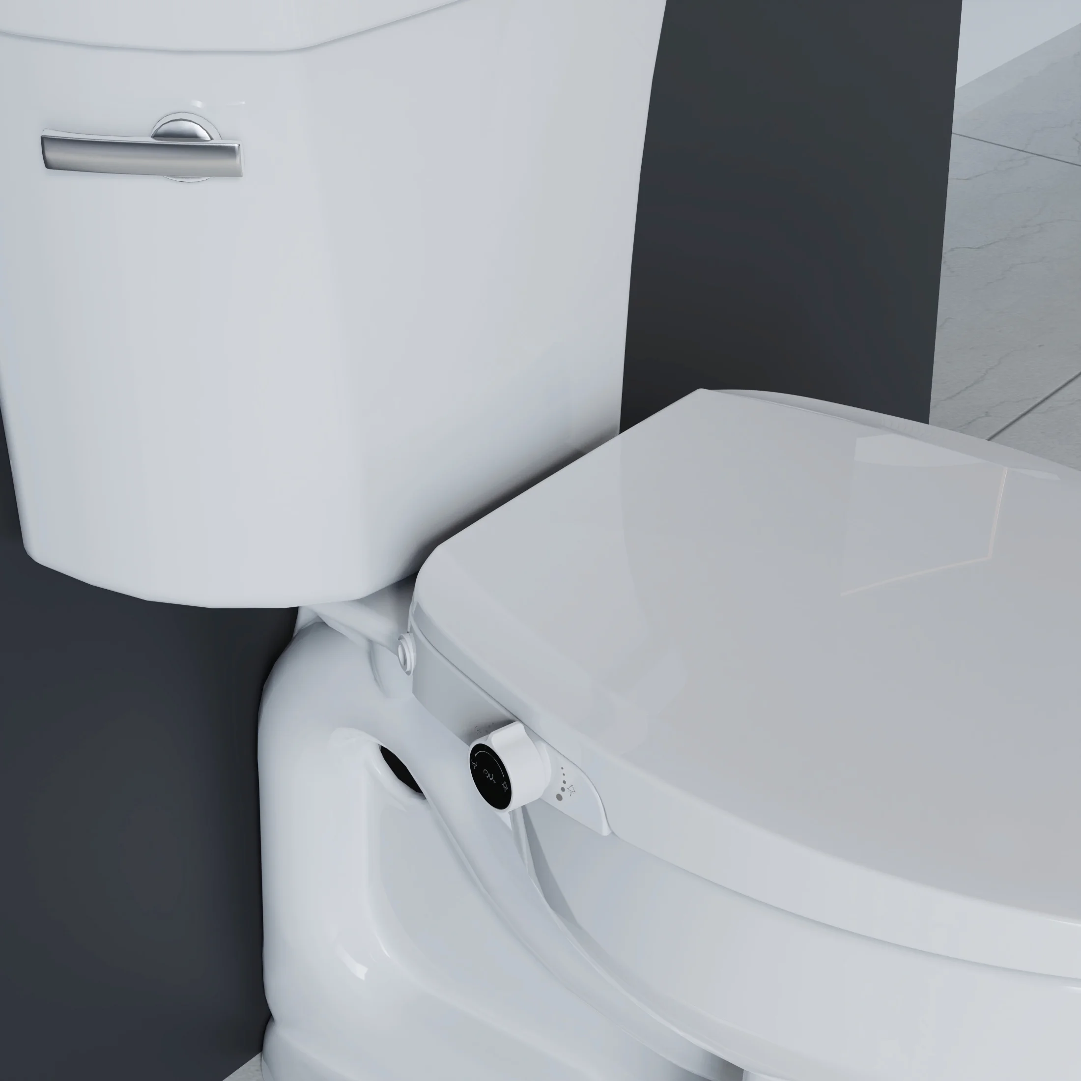 Mainstays Elongated Non-Electric Bidet Toilet Seat with Dual Self-Cleaning Nozzles, Daisy White - Image 3