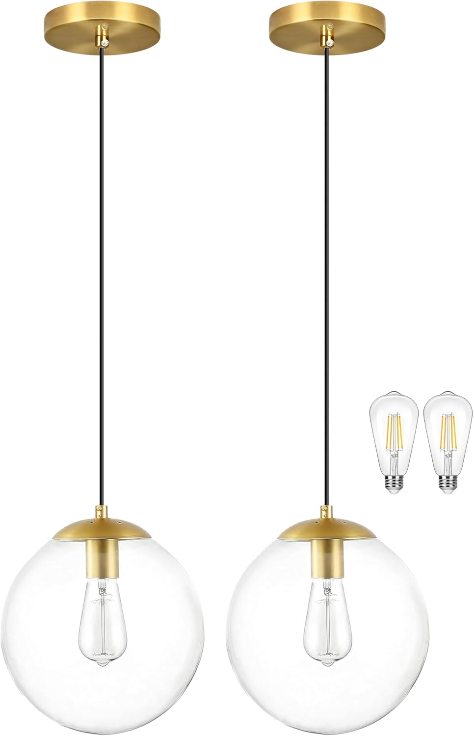 14" Gold Globe Pendant Light, Mid Century Pendant Light, Clear Glass Pendant Lights, Kitchen Island Adjustable Hanging Light Fixture for Dining Room, Bedroom, Kitchen Island - Image 20