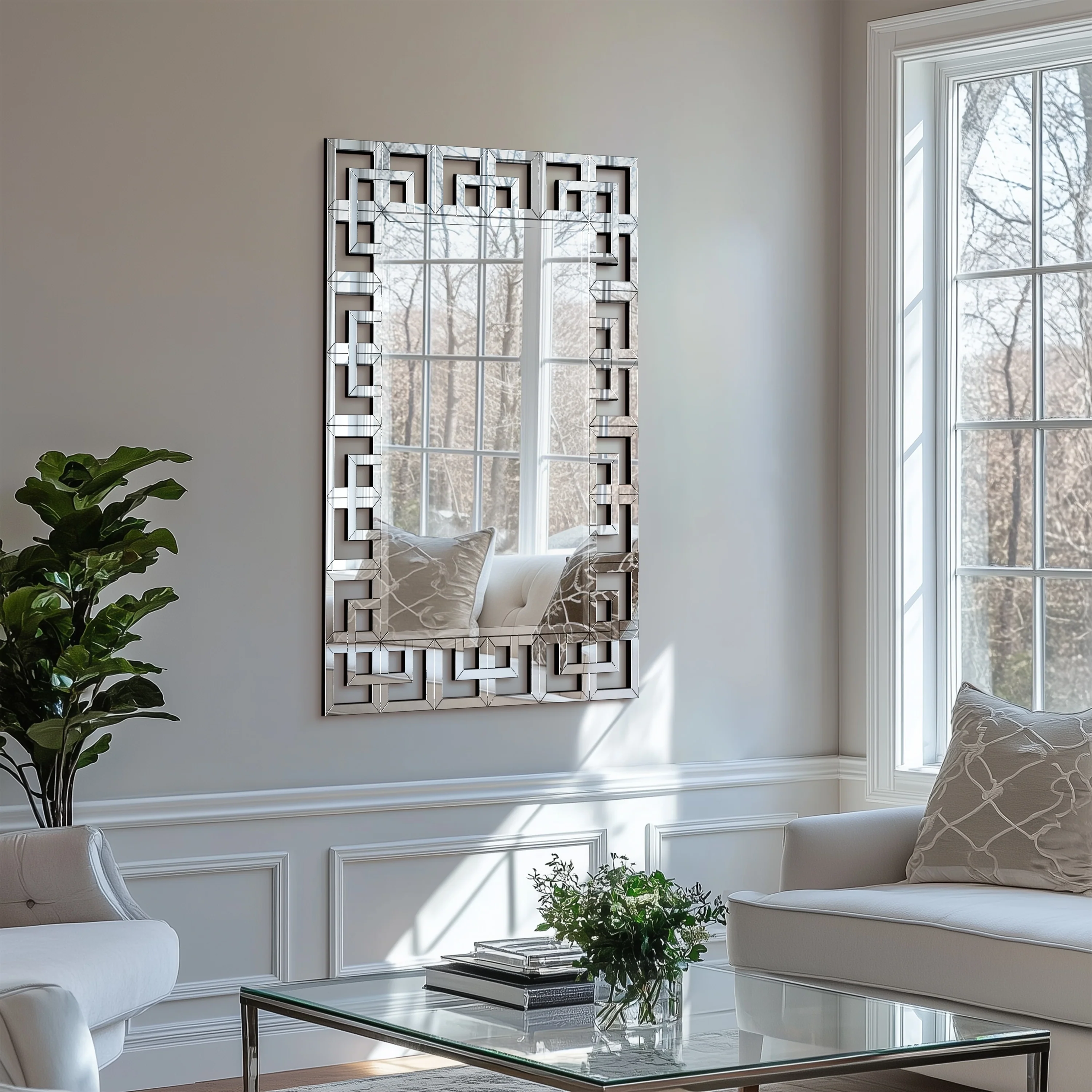 Large Silver Geometric Wall Mirror, Modern Decorative Accent Mirror for Living Room, Bedroom and Entryway - Image 4
