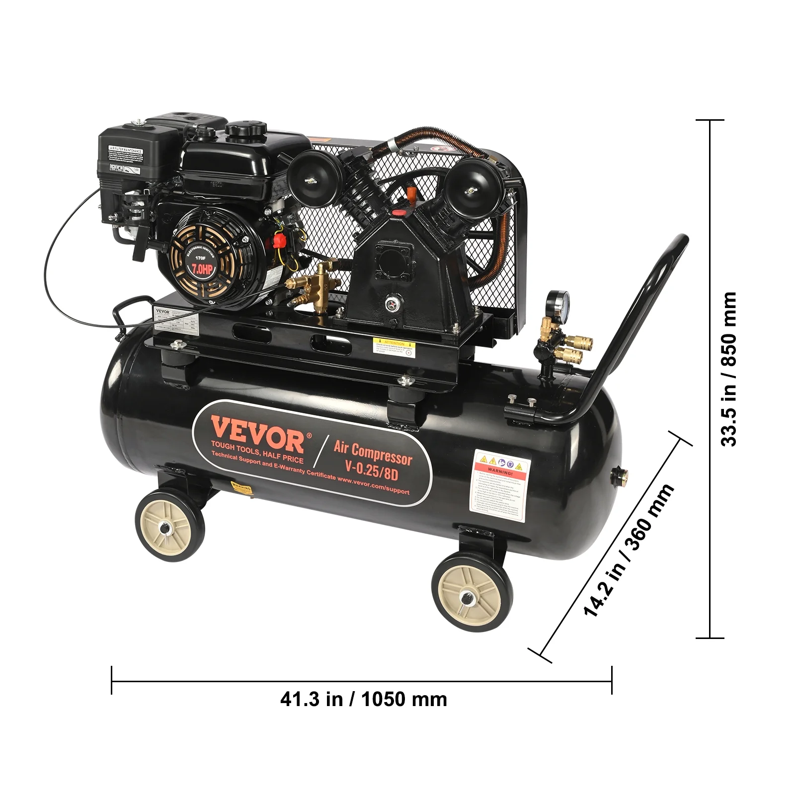 VEVOR 7HP Gas Powered Air Compressor, 21 Gallon Horizontal Air Compressor Tank, 9CFM@115PSI Gas Driven Piston Pump Air Compressed System with 115PSI Max Pressure for Construction Sites Workshop - Image 8
