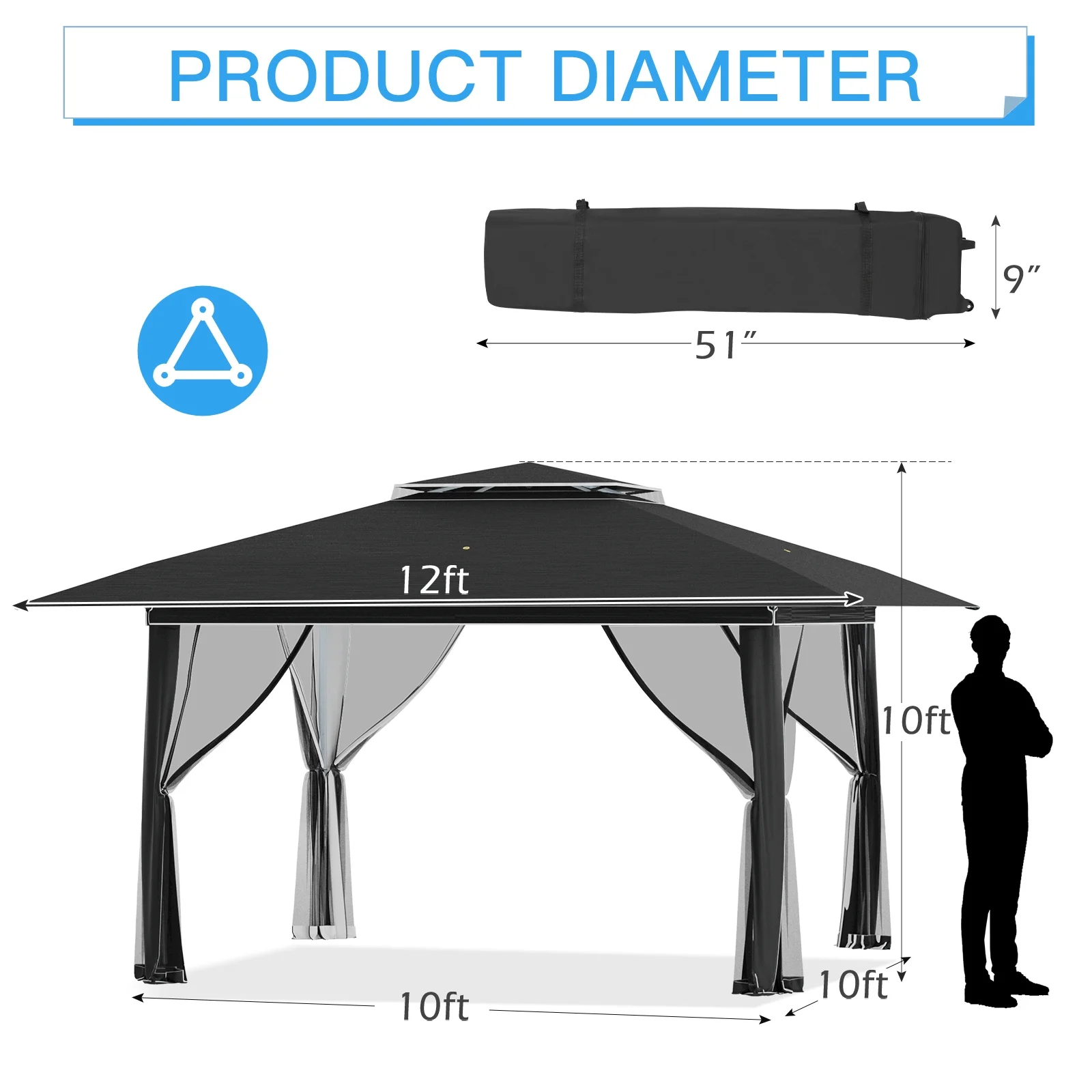 AVAWING 12x12 ft Outdoor Pop-up Canopy Party Tent Easy Setup Patio Wedding Tent, Khaki - Image 46