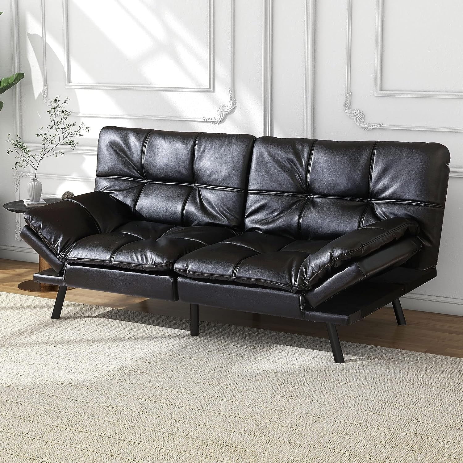 Convertible Futon Sofa Bed with Memory Foam, Foldable Loveseat Sleeper with Adjustable Armrests - Image 3