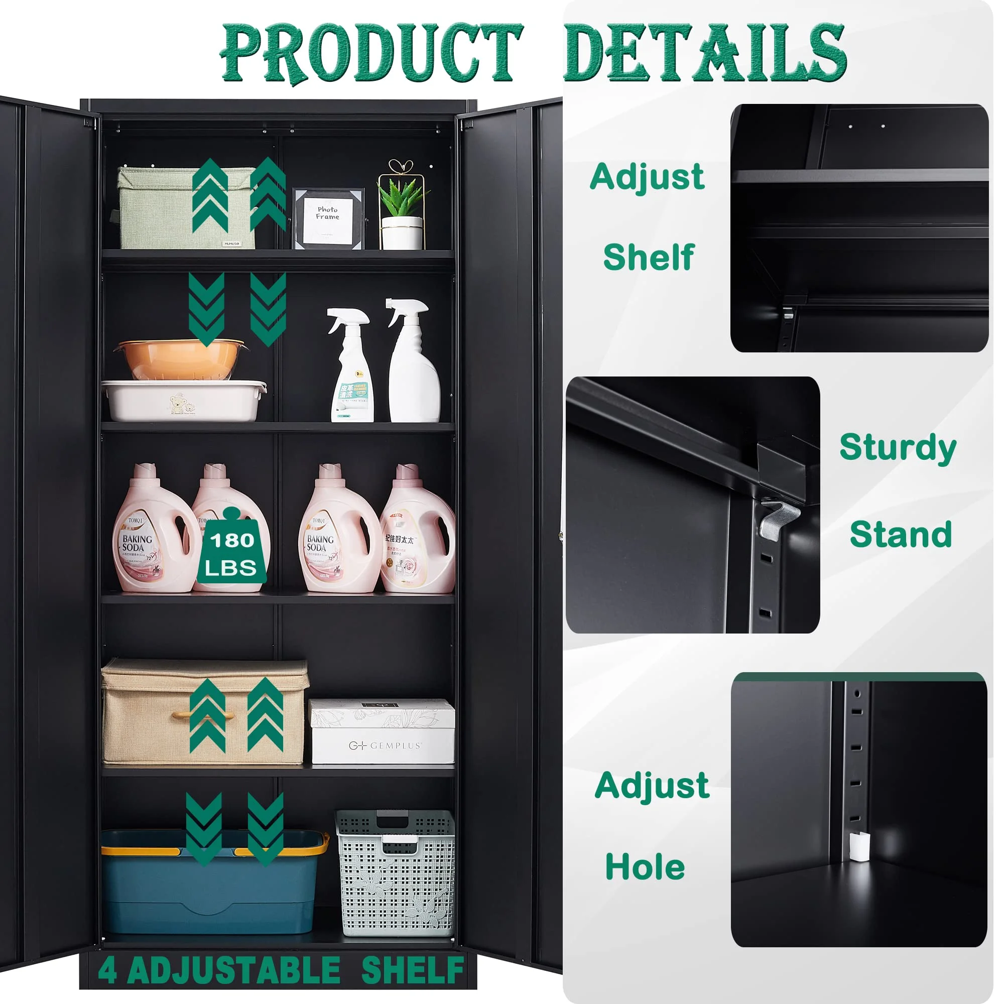 STANI Metal Garage Storage Cabinets with Lock Door and Adjustable Shelves, Steel Tool Cabinets for Home,Office,Warehouse Organisieren - Image 3