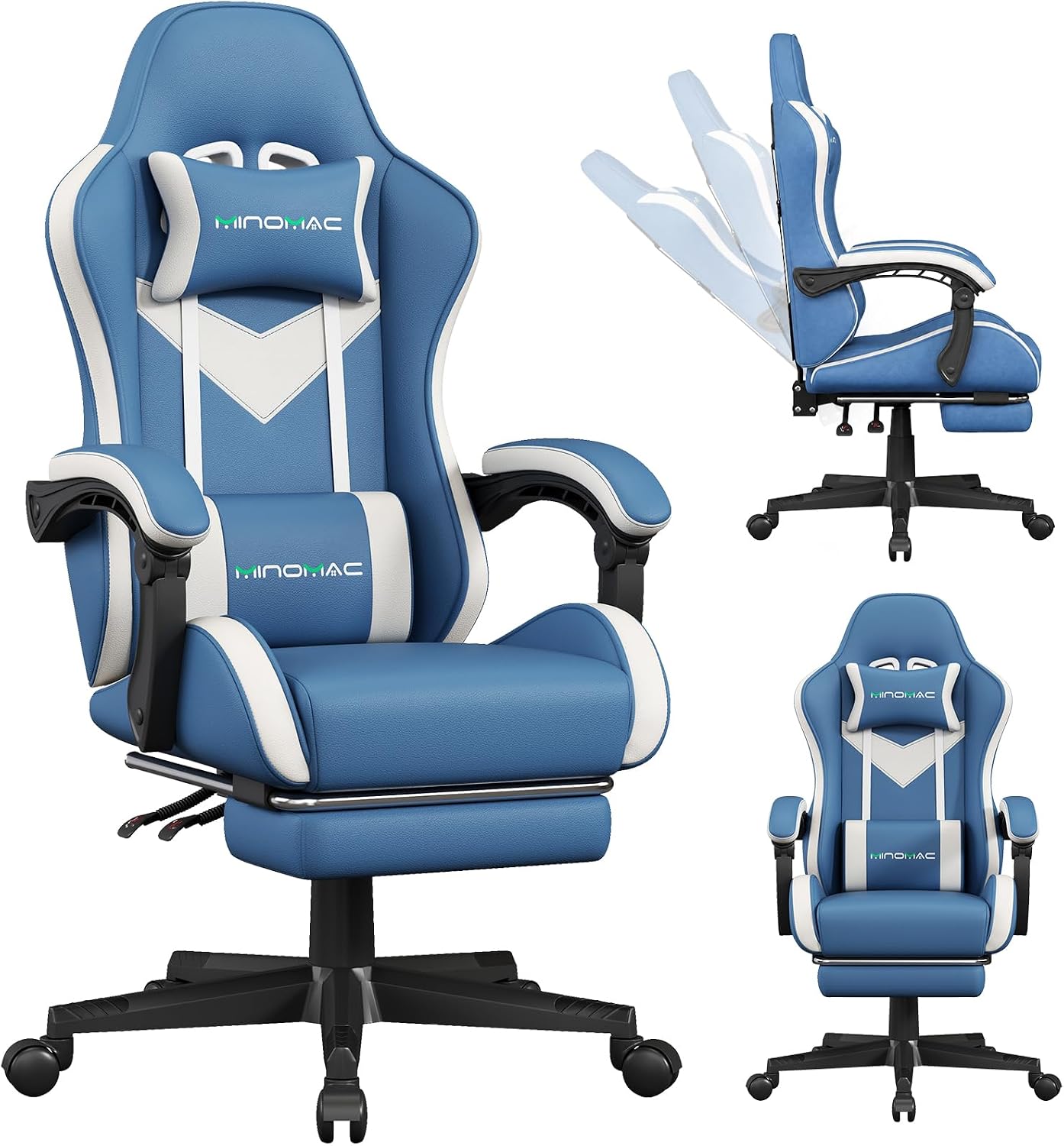 Gaming Chair Ergonomic Gamer Computer Office Chair, with Footrest, Lumbar Support, Headrest, Adjustable Height, Swivel Rolling - Image 3
