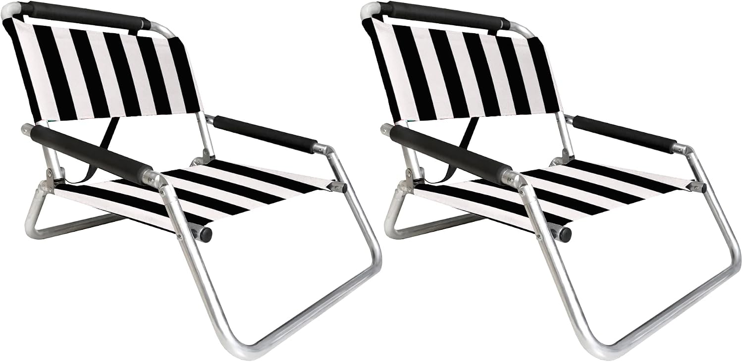 Lightweight Portable Foldable Recliner Beach Chairs, with Slip Pockets and Shoulder Strap, 2 Pack, Black, XL - Image 8