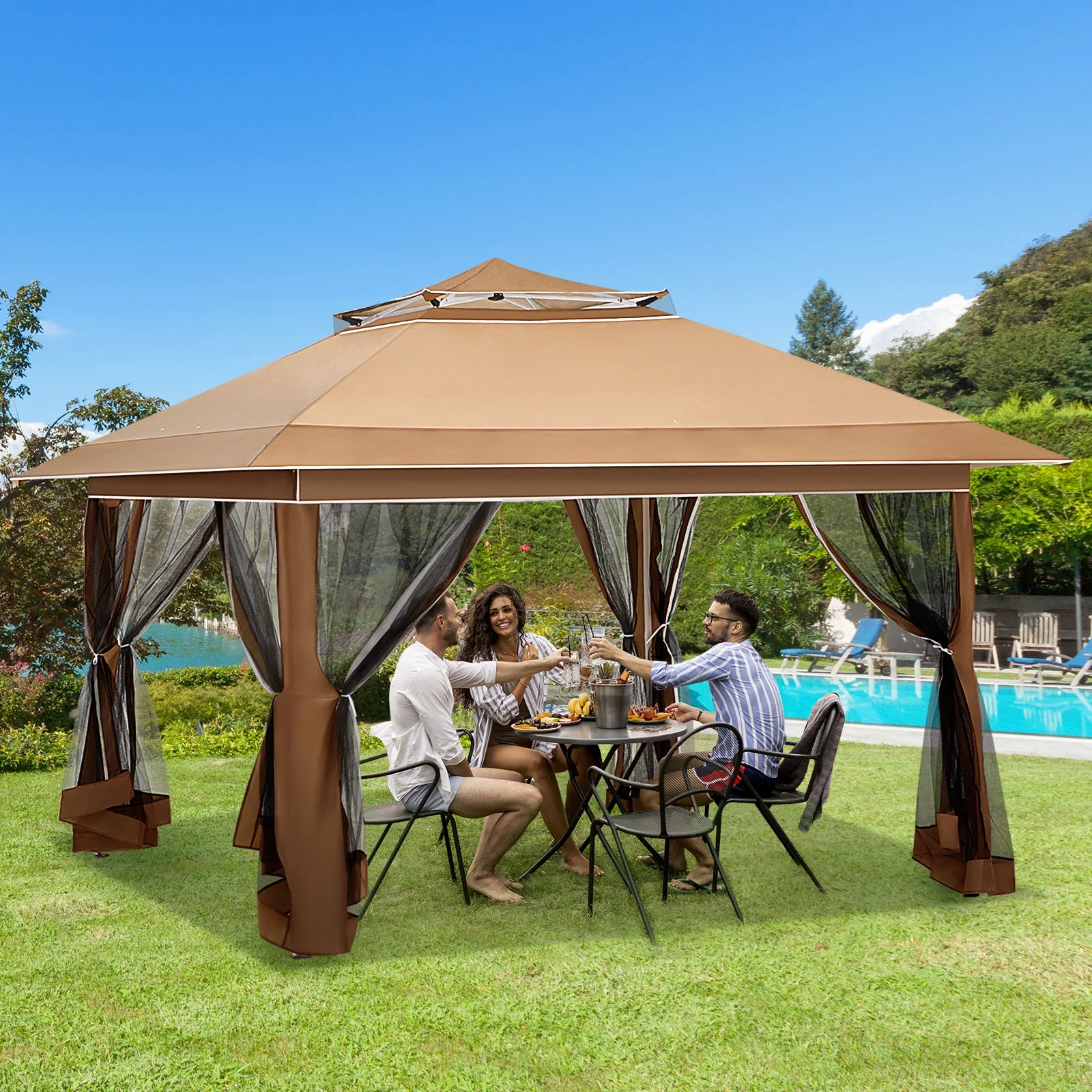 AVAWING 12x12 ft Outdoor Pop-up Canopy Party Tent Easy Setup Patio Wedding Tent, Khaki - Image 96