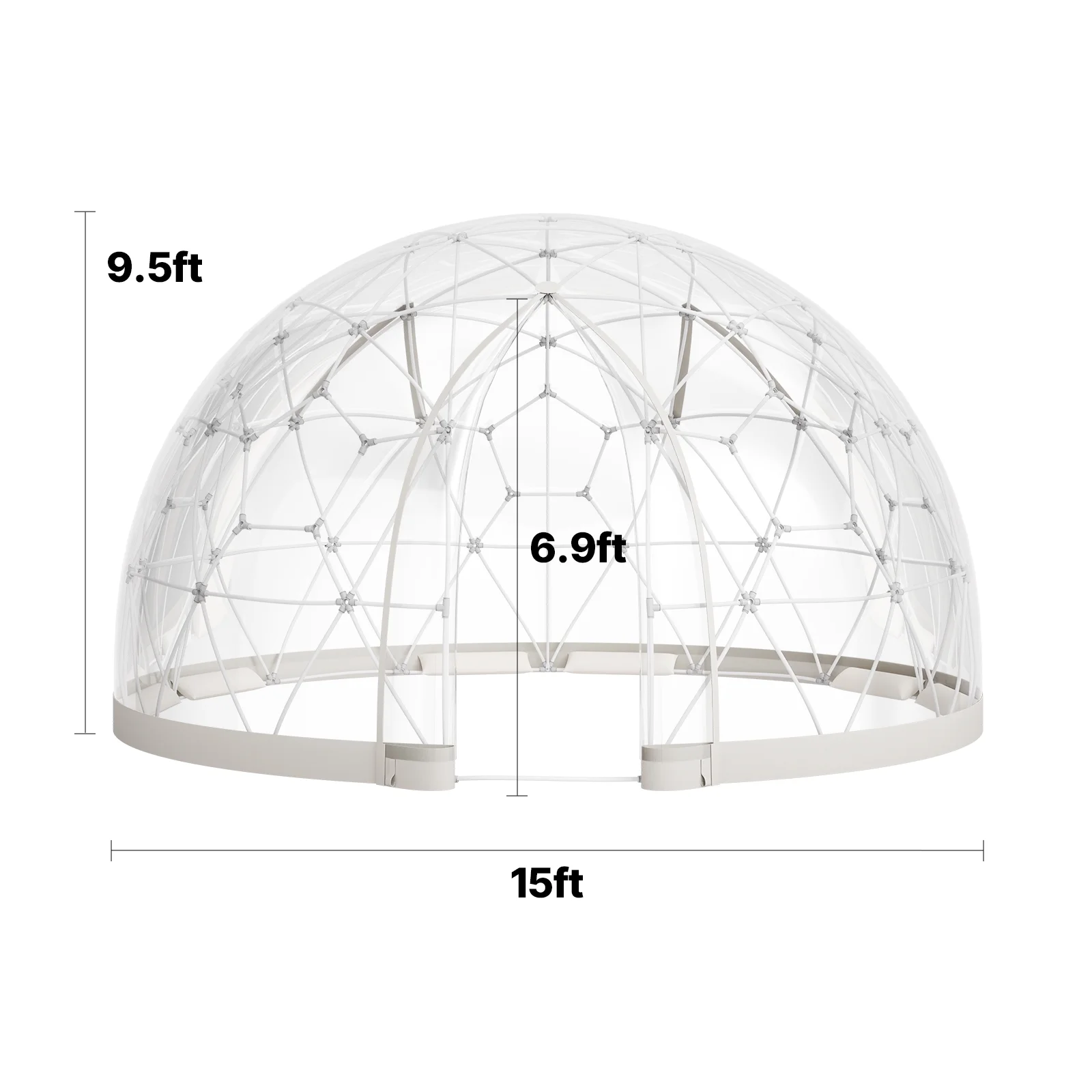KFFKFF Outdoor Garden Dome, 15 x 9.5 ft Clear Bubble Tent for 10-14 People, Weather-Resistant Geodesic Greenhouse with Window, PVC Dome Tent for Patios, Camping, Parties, and Weddings - Image 8