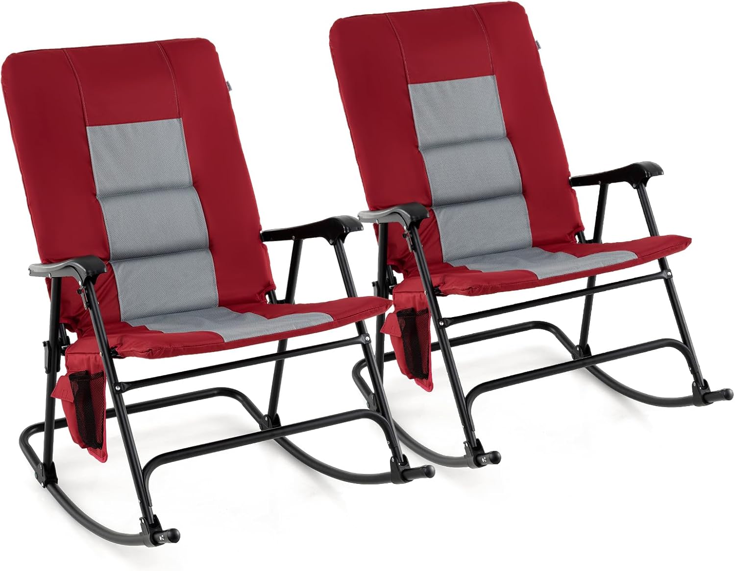 Oversized Folding Rocking Chair – Padded Patio Lounge with Metal Frame & Side Pocket - Image 4