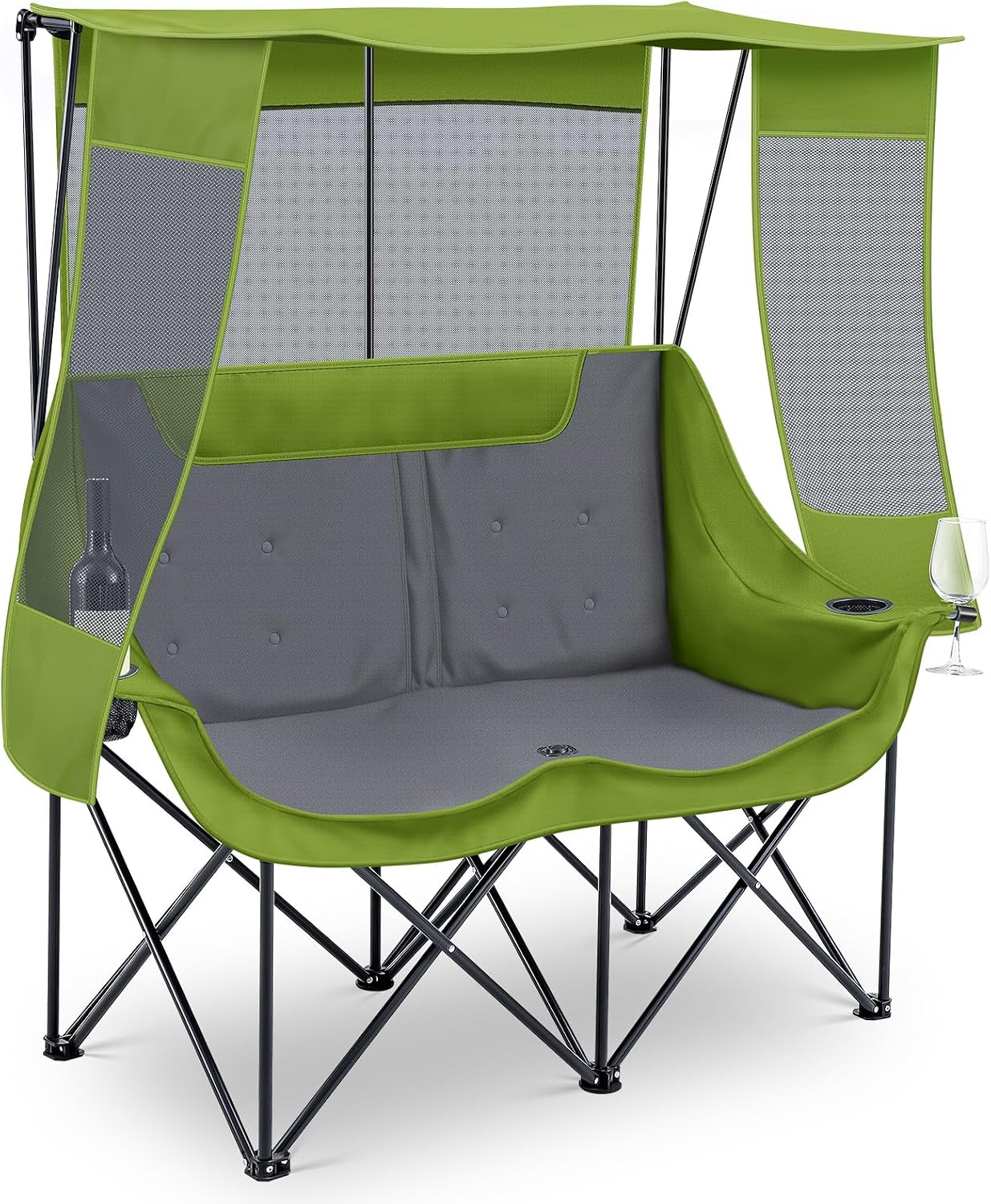 Double Camping Chair with Canopy 660lbs Heavy Duty, Black and Grey - Image 5