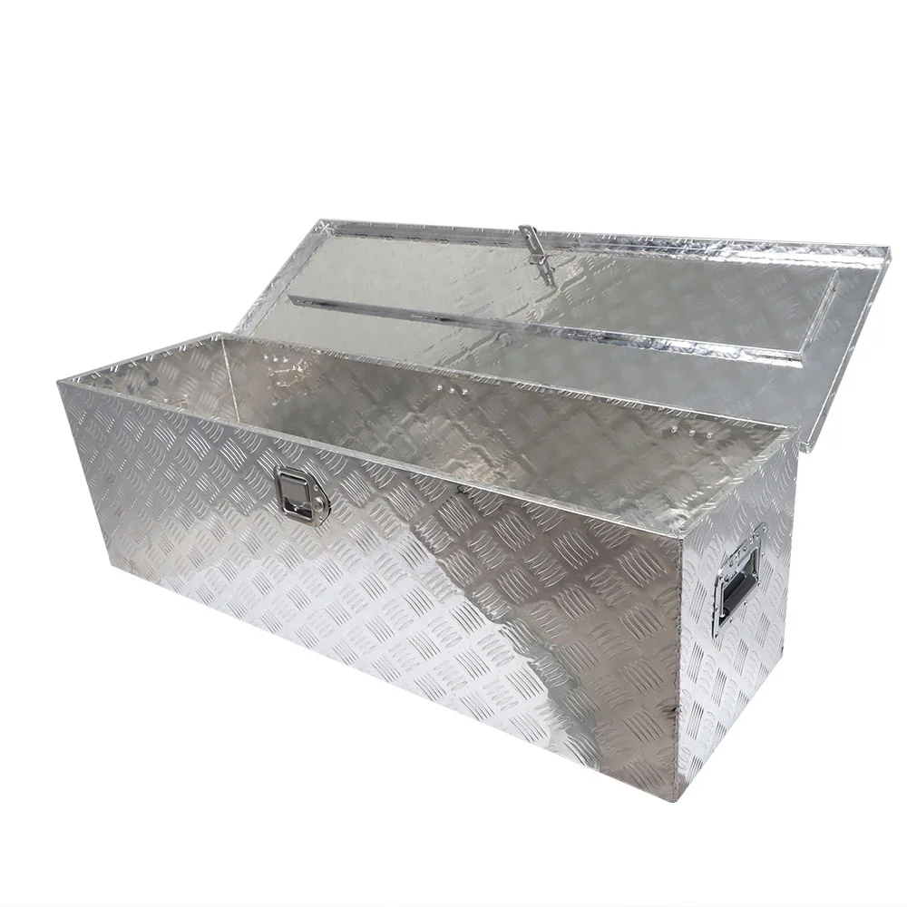 SEBLAFF 49 Inch Trailer Tongue Tool Box Chest Box Diamond Tread Aluminum Heavy Duty Truck Pick Up Underbody Storage Organizer Handling Tools Weather Resistant w/Lock Sliver - Image 2