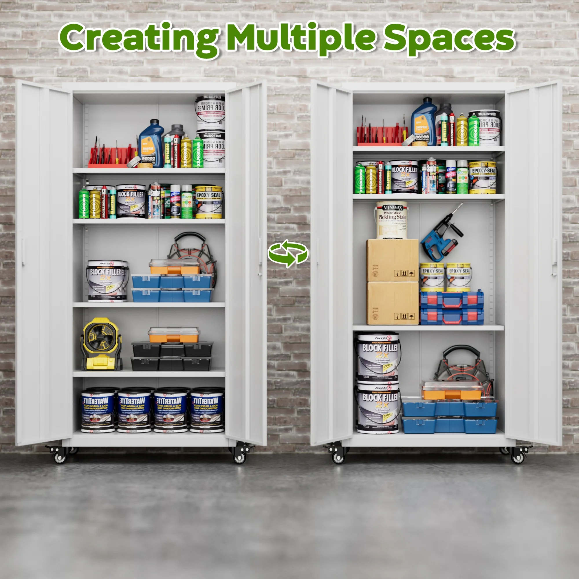 SUPEER 71" Metal Storage Cabinets with Wheels and Pegboards, Industrial Cabinet with 2 Drawers and 2 Adjustable Shelves,, Assembly Required - Image 104
