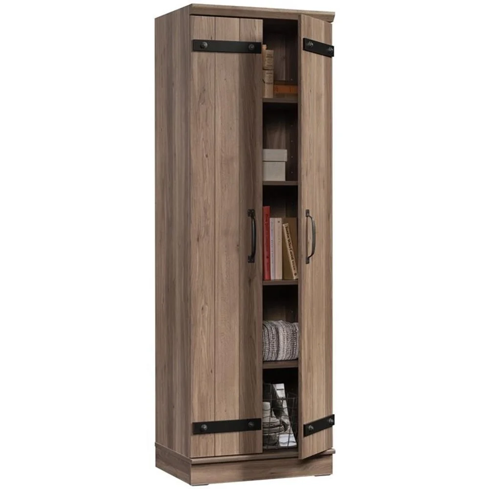 Pemberly Row Farmhouse Engineered Wood 2-Door Narrow Storage Cabinet in Salt Oak - Image 5