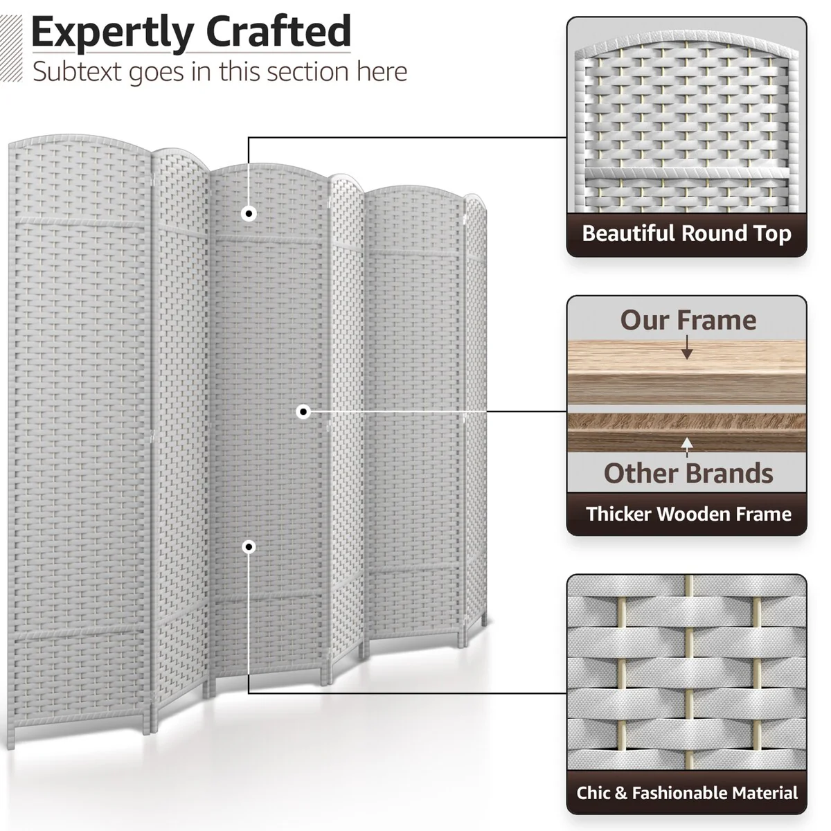 6 Panel Room Divider, 6ft Tall Extra Wide Folding Privacy Screen with Hand-Woven Mesh Panels - Image 17