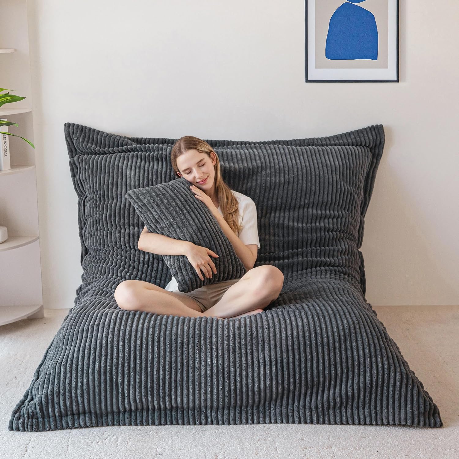 Giant Bean Bag Chair with Pillow, 3 in 1 Convertible Bean Bag Chair - Image 10