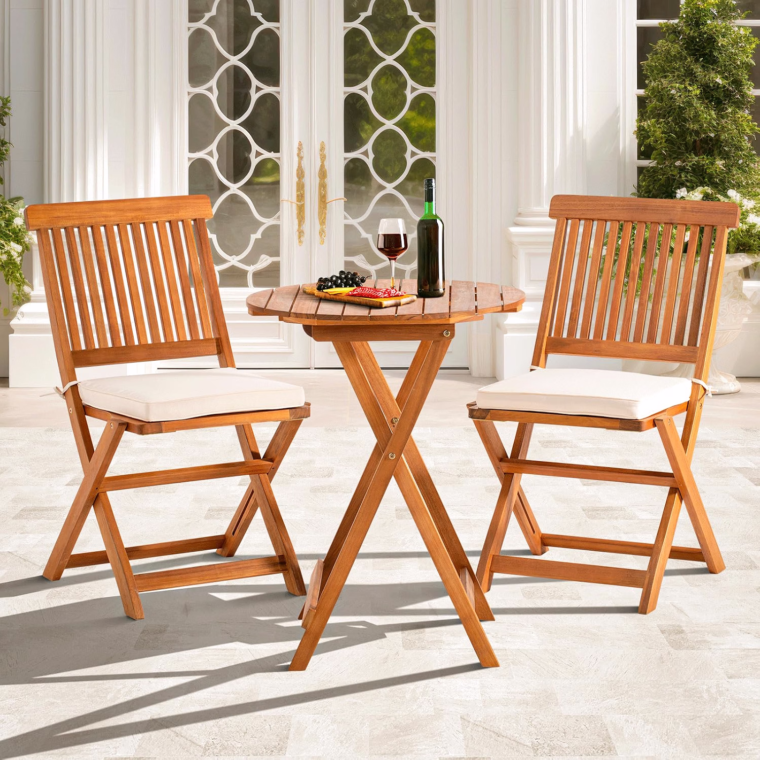 Heavy Duty 500lbs Weight Capacity Wicker Bistro Table and Chairs Set of 2 with Premium Olefin Fabric Soft Cushions - Image 15