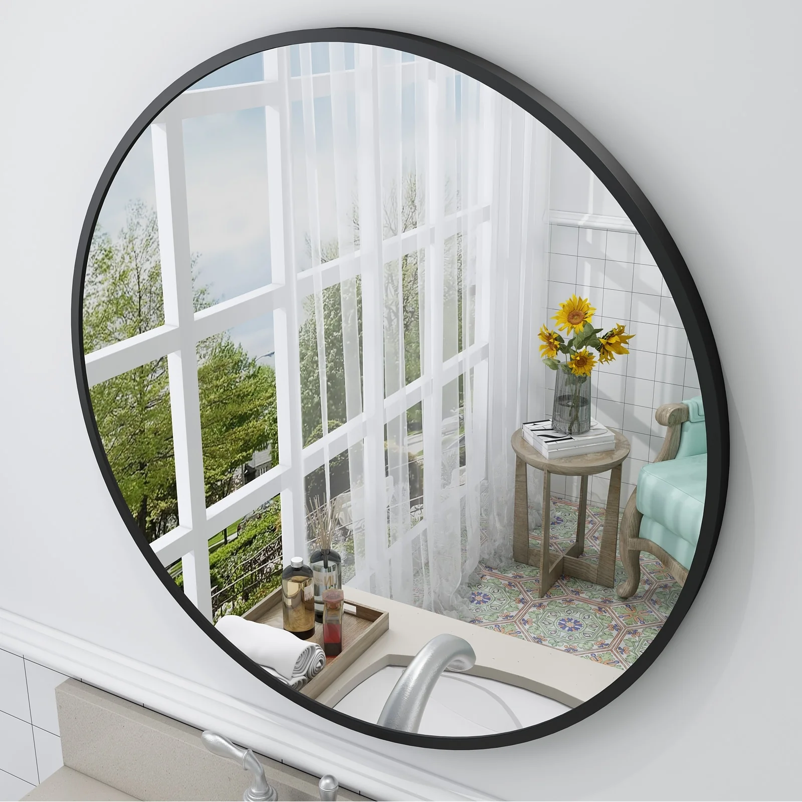Round Metal Black Frame Bathroom Vanity Mirror, Wall Mounted Decorative Mirror - Image 13