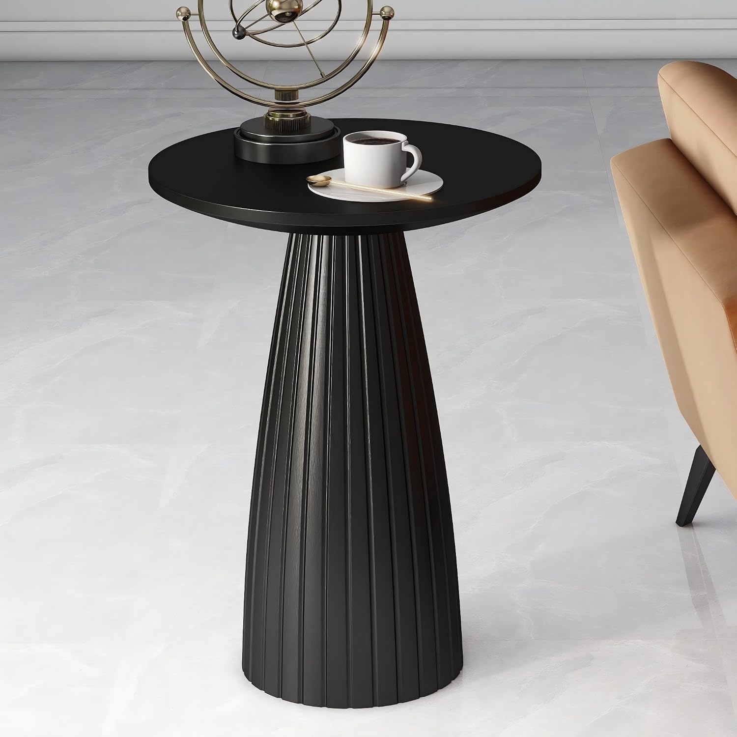 Black Pedestal Side Table, 14.56" Dia, Modern Accent End Table - Image 2