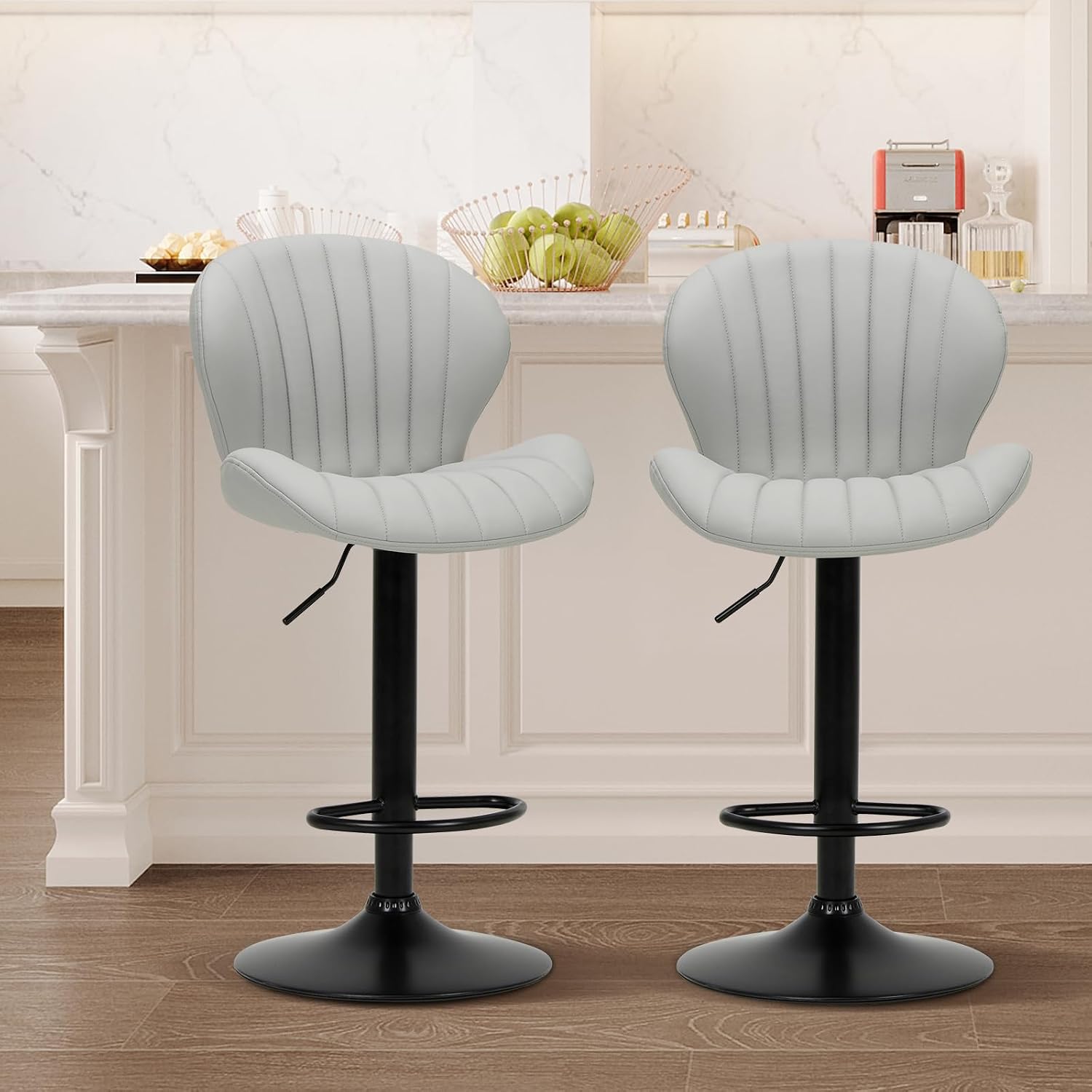 Bar Stools Set of 6, Modern Swivel Bar Chairs, Adjustable Faux Leather Upholstered Barstools Counter Height with High Backrest for Bar, Kitchen Island, Dining Room, Black - Image 28