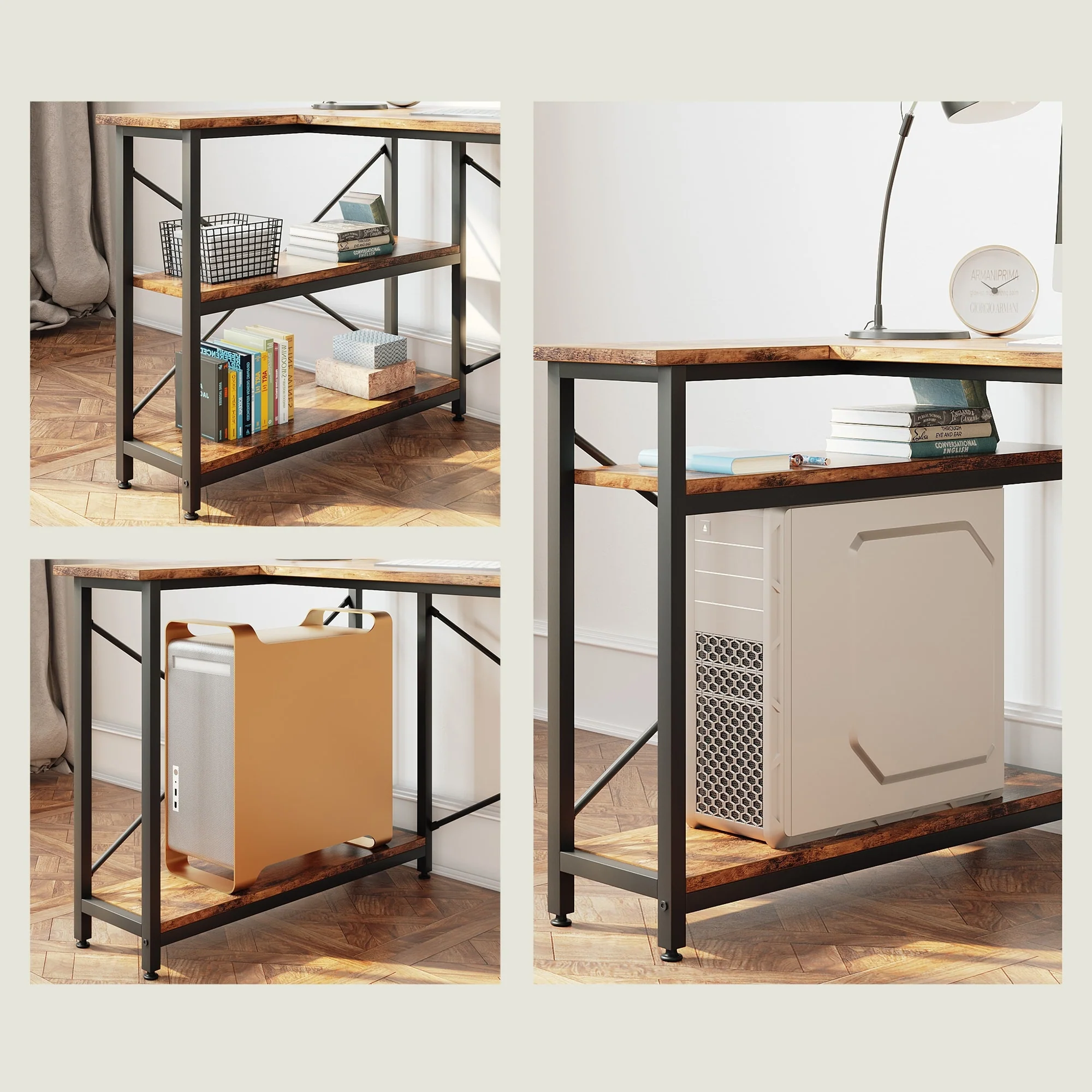 Small L Shaped Computer Desk with Storage Shelves, Compact Corner Workstation for Home Office and Study - Image 60