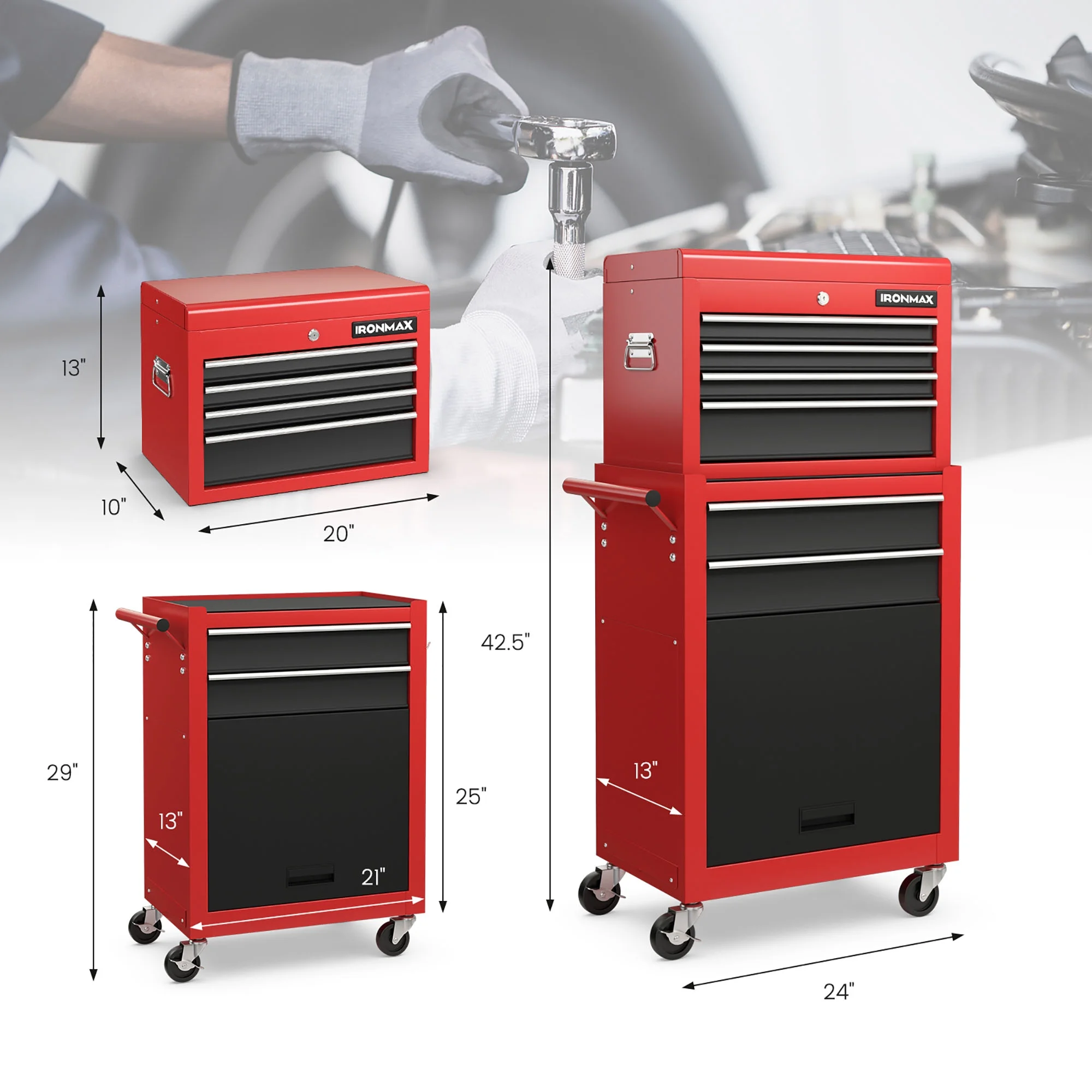 Gymax 6-Drawer Rolling Tool Chest Lockable Tool Box and Storage Cabinet Garage Workshop - Image 3