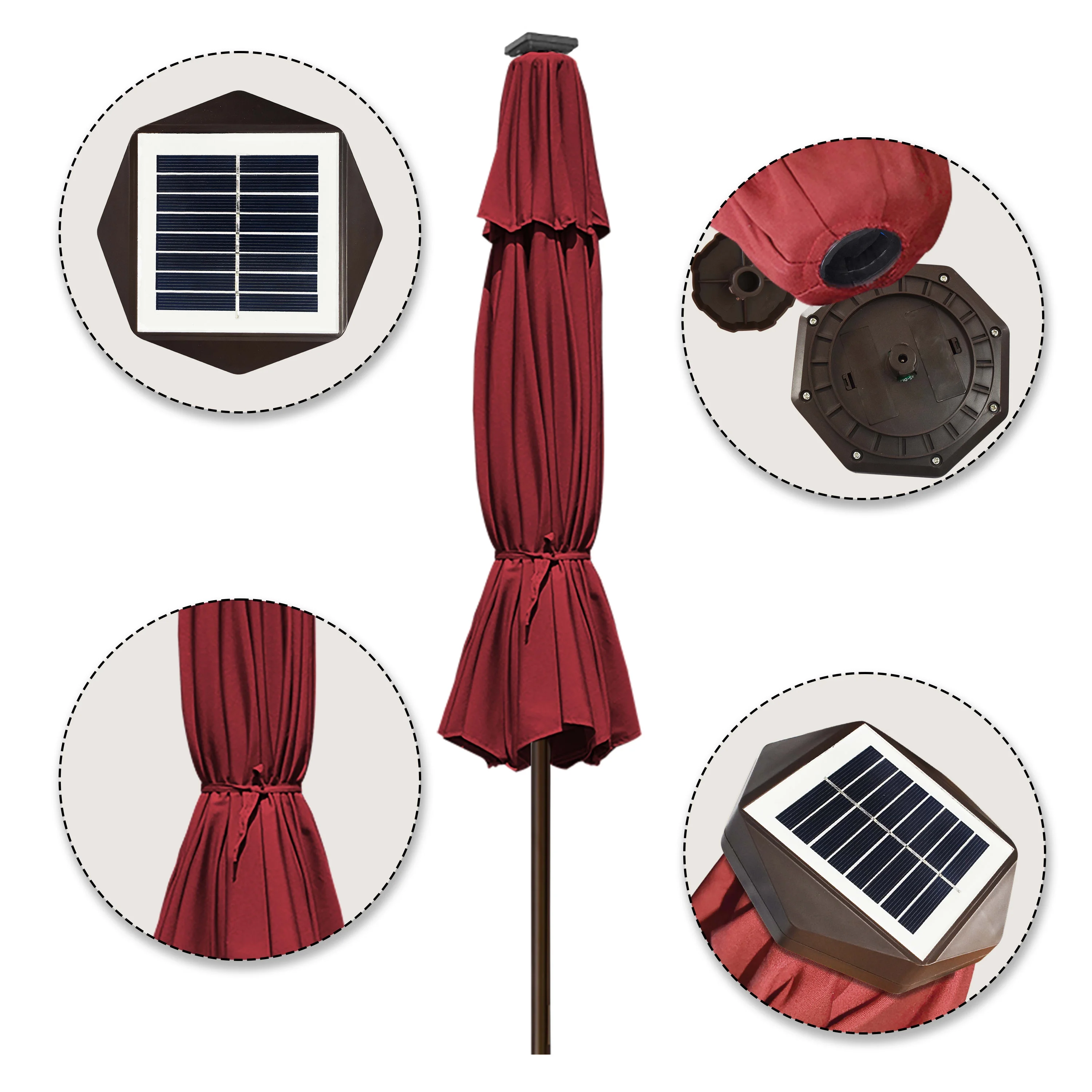 EliteShade Sunbrella Solar Umbrellas 9ft Market Umbrella with 80 LED Lights Patio Umbrellas Outdoor Table Umbrella with Ventilation and 5 Years Non-Fading Top,Ruby - Image 31