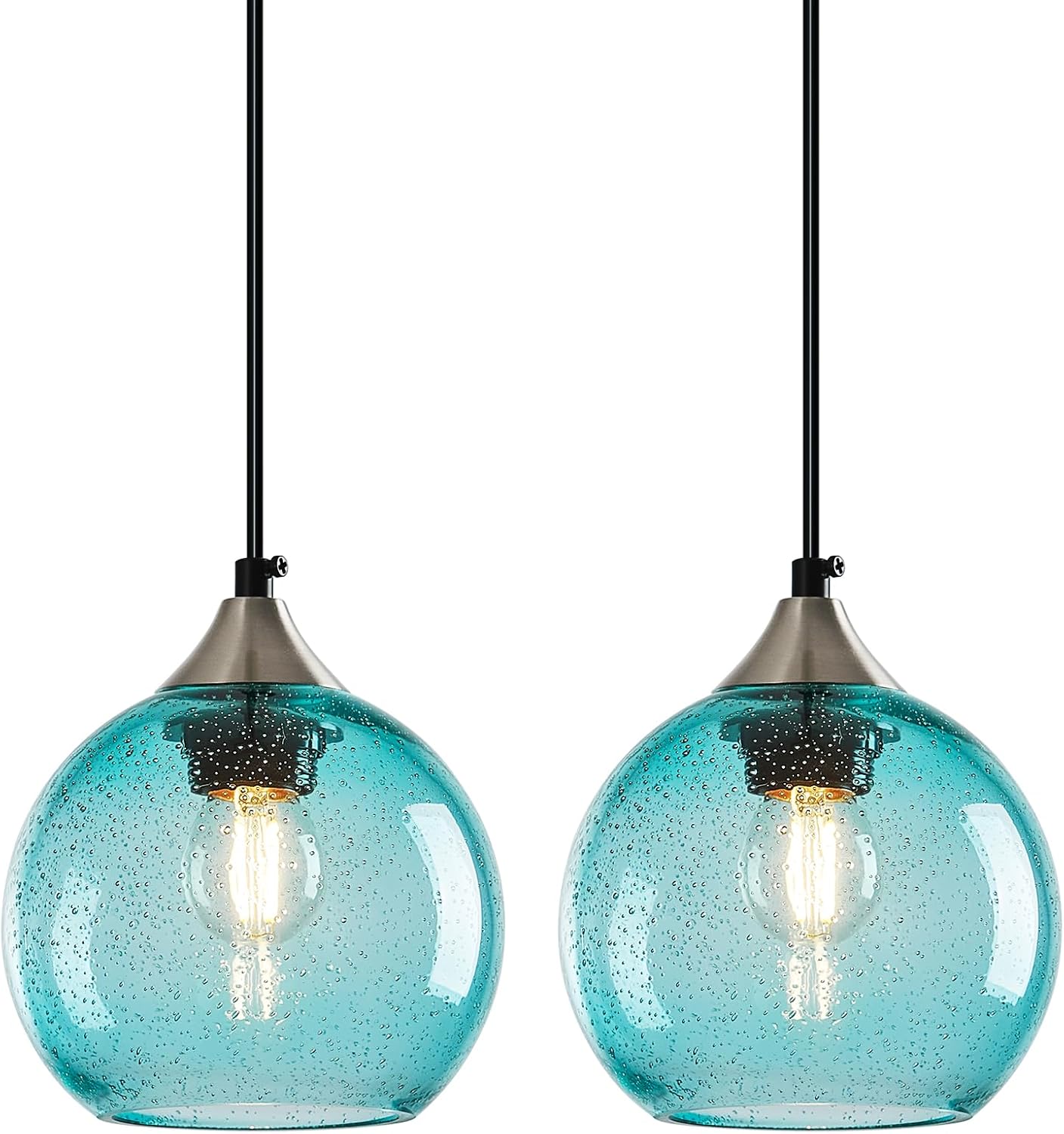 Amber Pendant Lights Kitchen Island 3 Pack, 5.9 in Seeded Glass Globe - Image 37