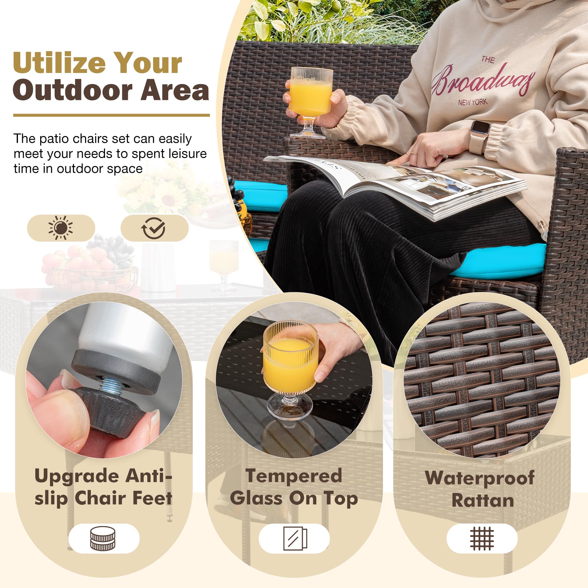 4-Piece Outdoor Patio Furniture Set, Rattan Wicker Chairs and Outdoor Seating Set - Image 14