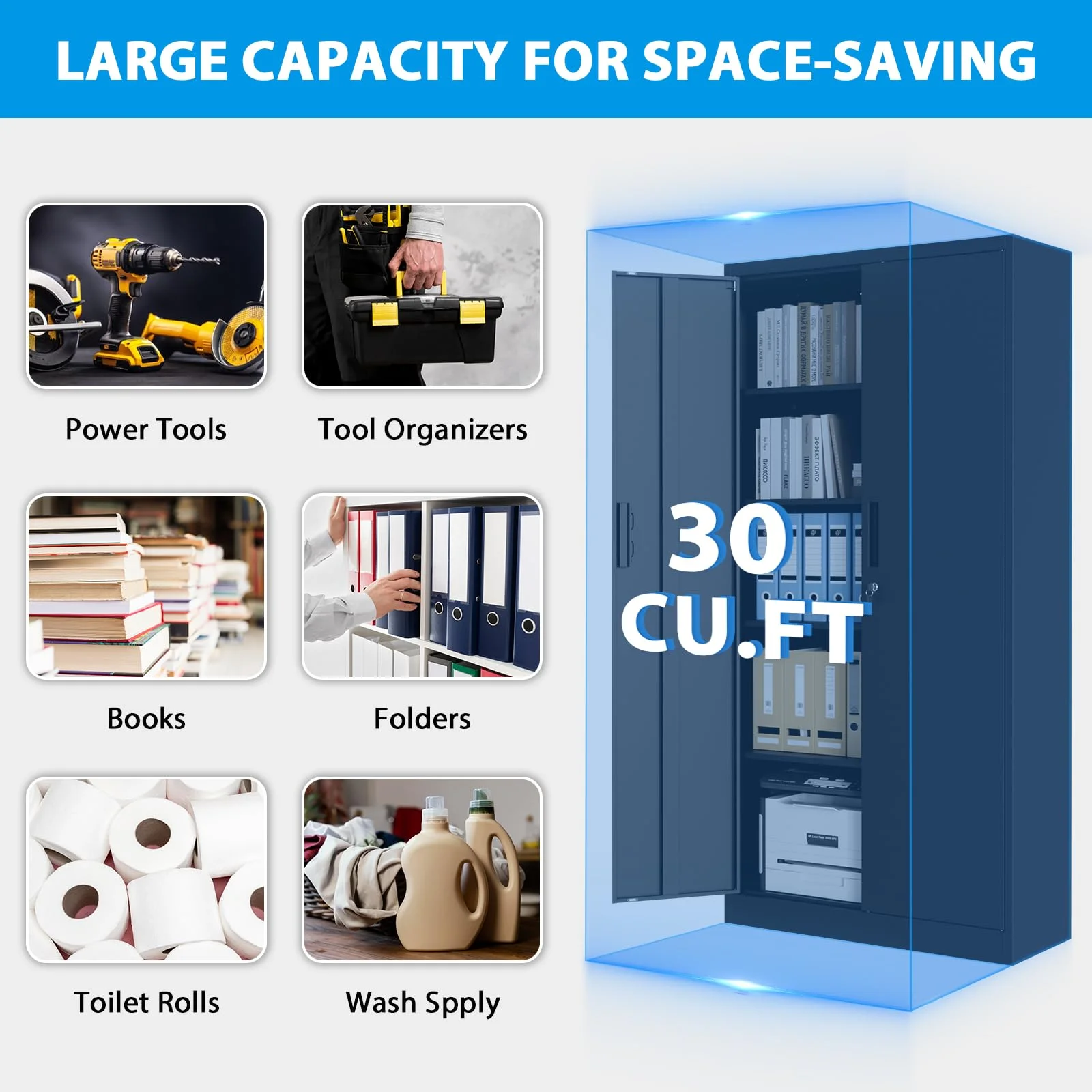 Odaof Metal Garage Storage with 2 Doors and 4 Adjustable Shelves,71" Lockable Tall Steel Cabinet for Office,Garage,School,Home (White) - Image 17