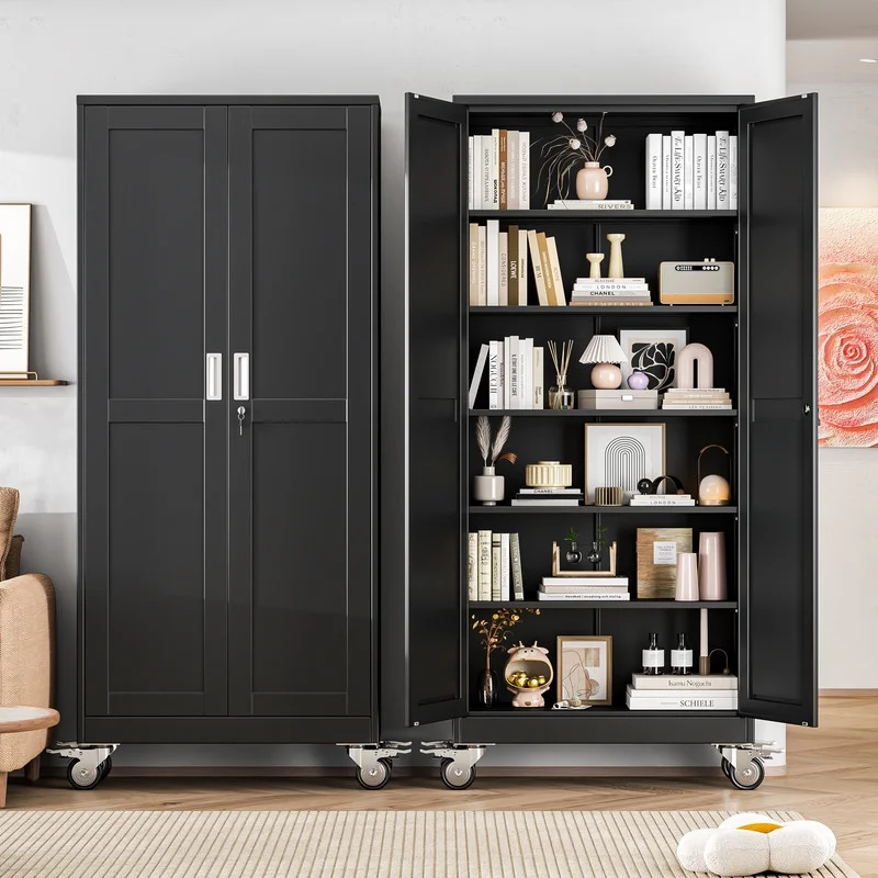 Erosoei 75"H Metal Garage Storage Cabinet with Wheels, Tool Storage Cabinet with 5 Adjustable Shelves - Image 6