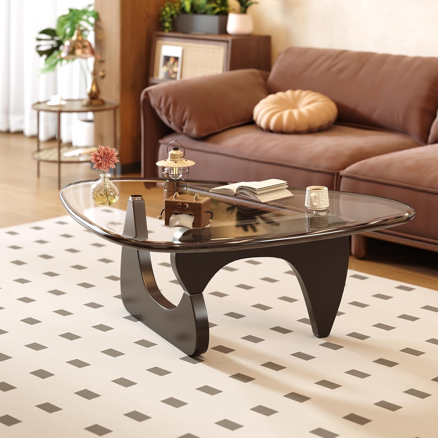 Coffee Table for Living Room Mid Century Modern Center Table with Glass Top and Wood, 32 Inch, Brown/Walnut - Image 3