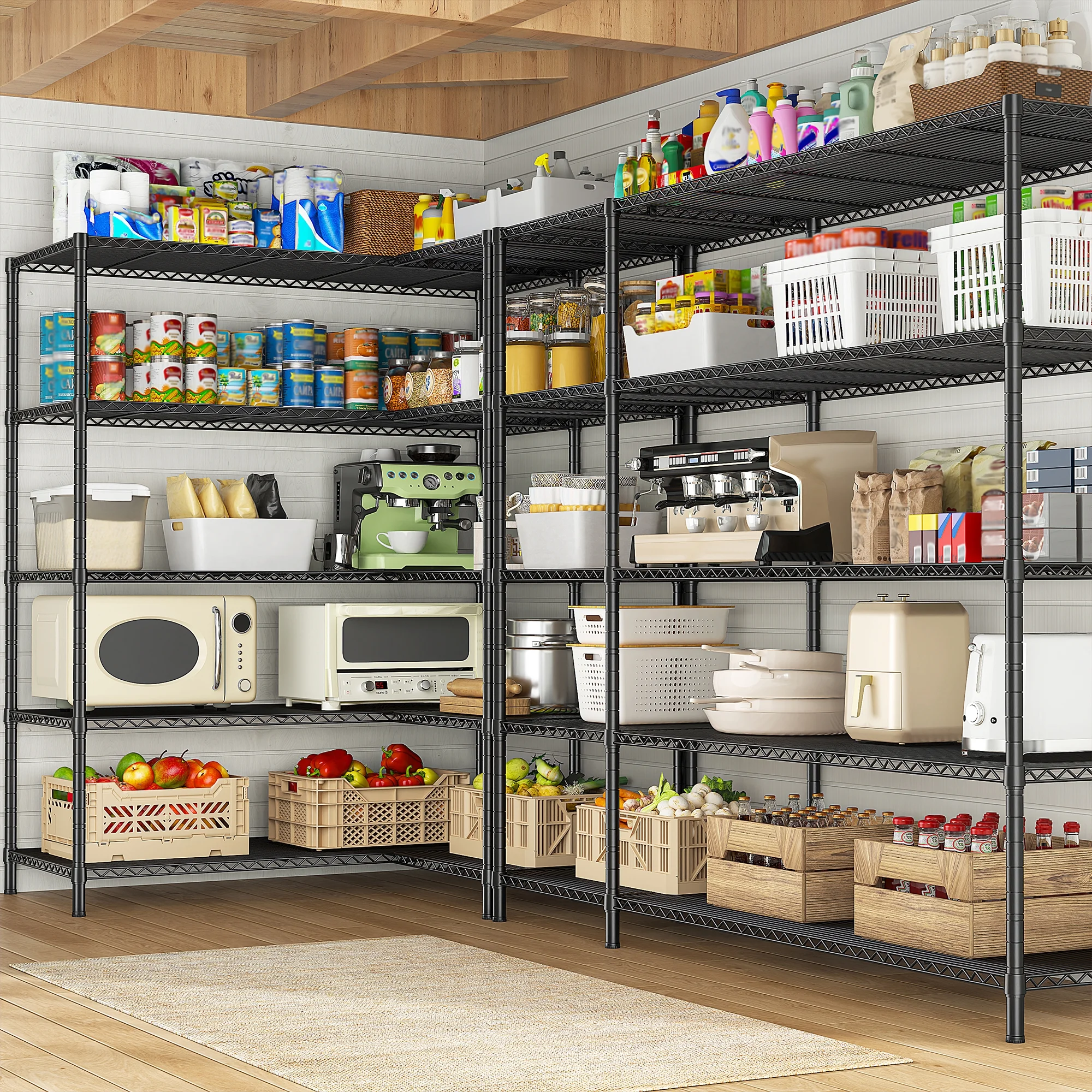 REIBII Heavy Duty 4-Tier Metal Wire Shelving Unit,Adjustable L-Shape Corner Storage Rack for Garage,Pantry,Kitchen,1120 lbs Capacity - Image 15