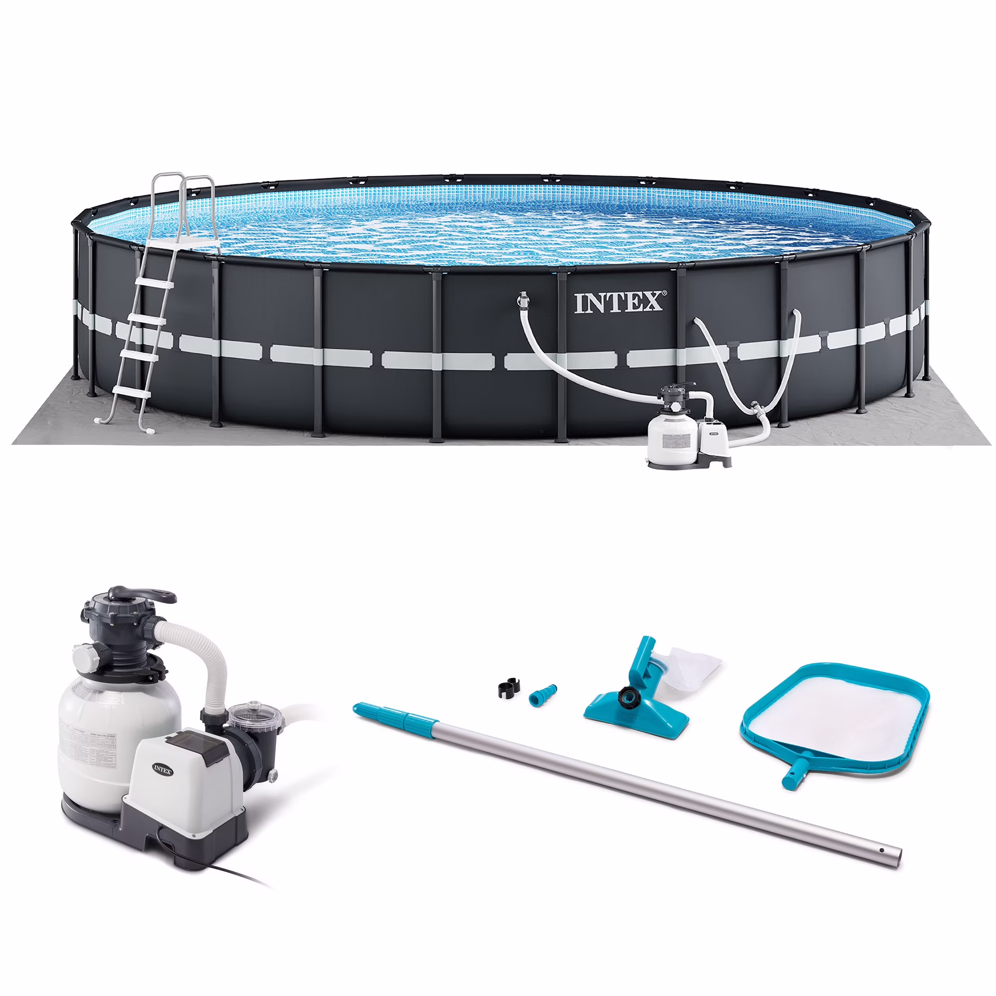 INTEX 18ft x 52in Ultra XTR Above Ground Swimming Pool, Sand Filter Pump, & Cleaning Maintenance Kit