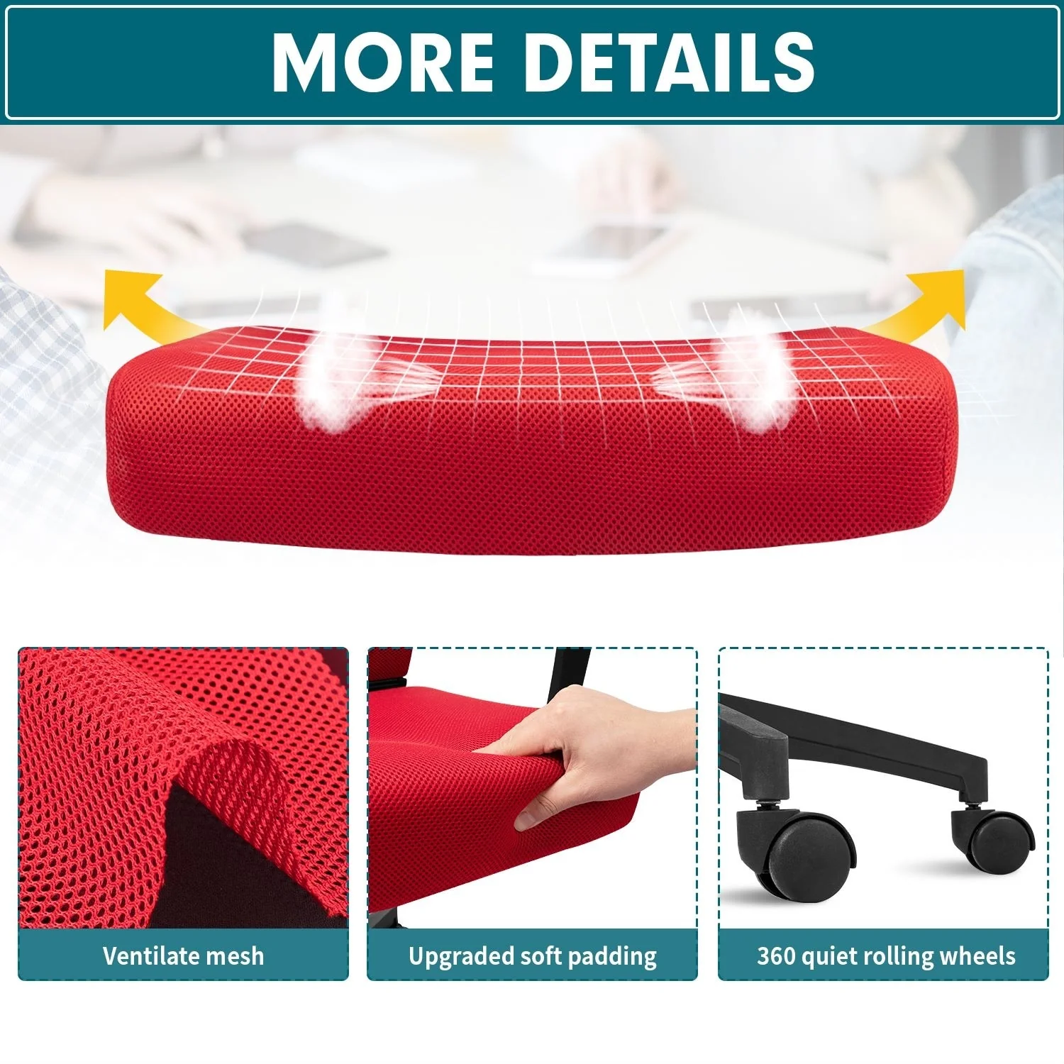 Ergonomic Mesh Office Chair with Lumbar Support, Breathable Computer Desk Chair - Image 58