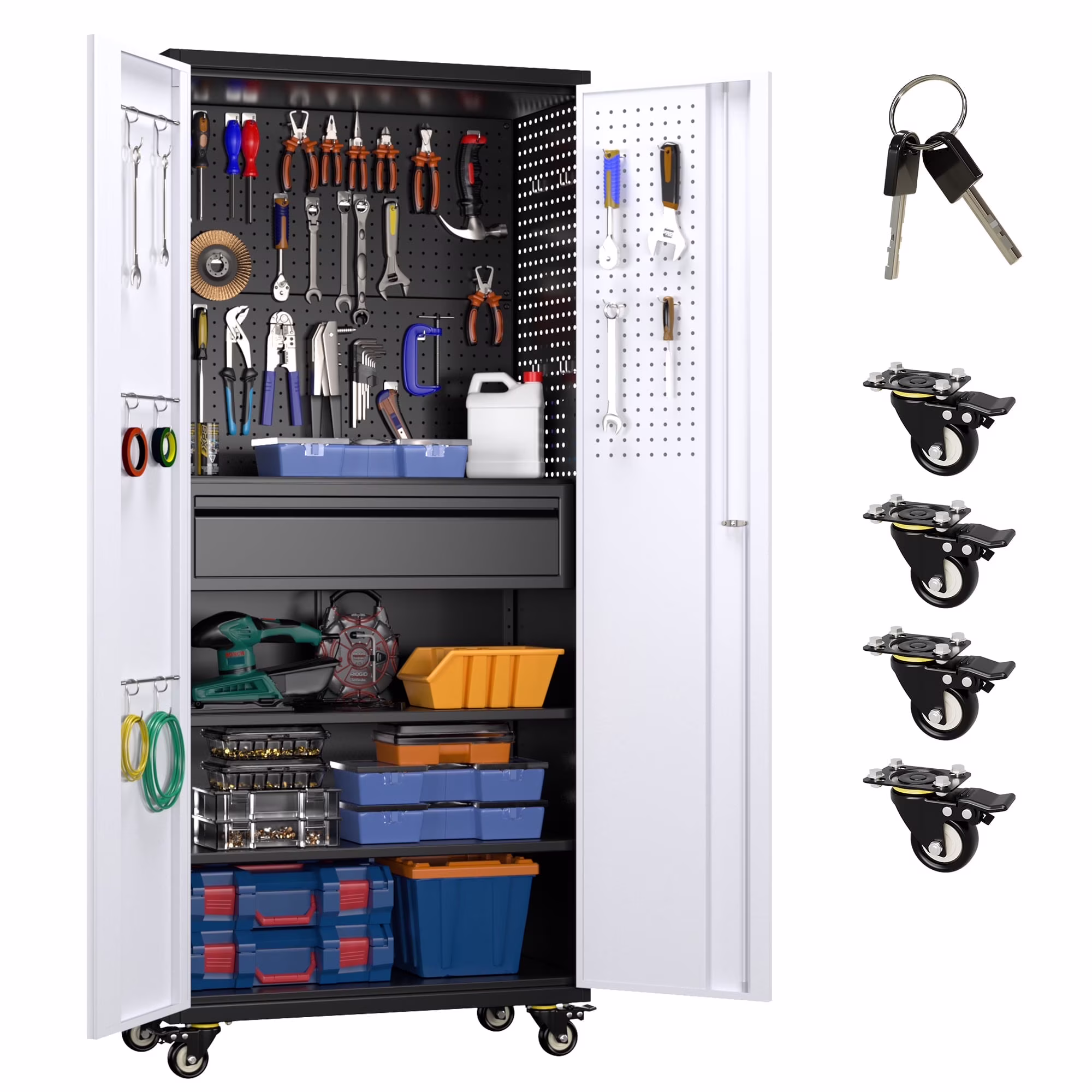 Aobabo Metal Storage Cabinet with Lock,Garage Storage Cabinet with Wheels,72In Steel Storage Cabinet for Garage Home Storage, Black Required-Assembly - Image 20