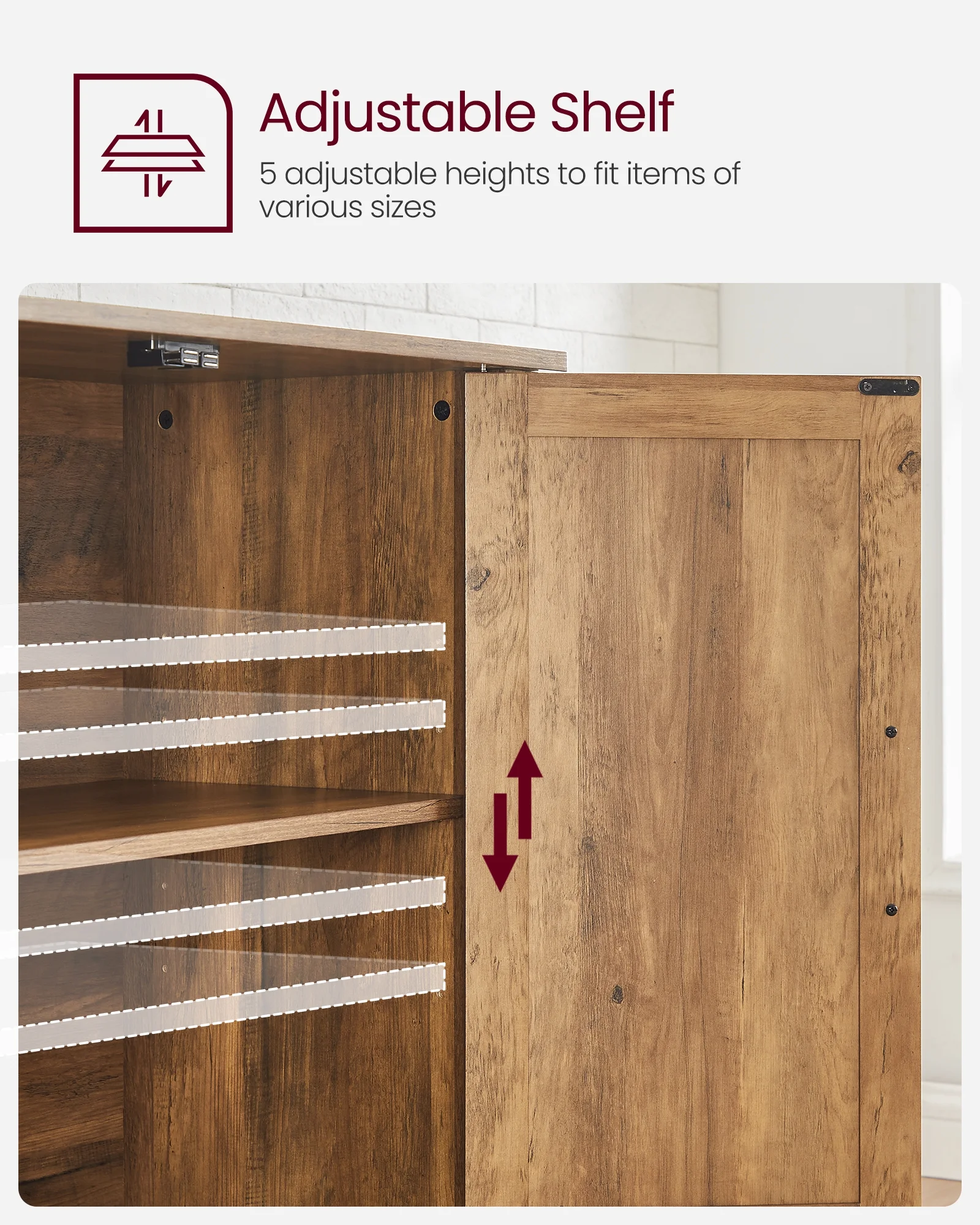 Buffet Cabinet Sideboard Storage Cabinet with Adjustable Shelves for Living Room Rustic Walnut - Image 6