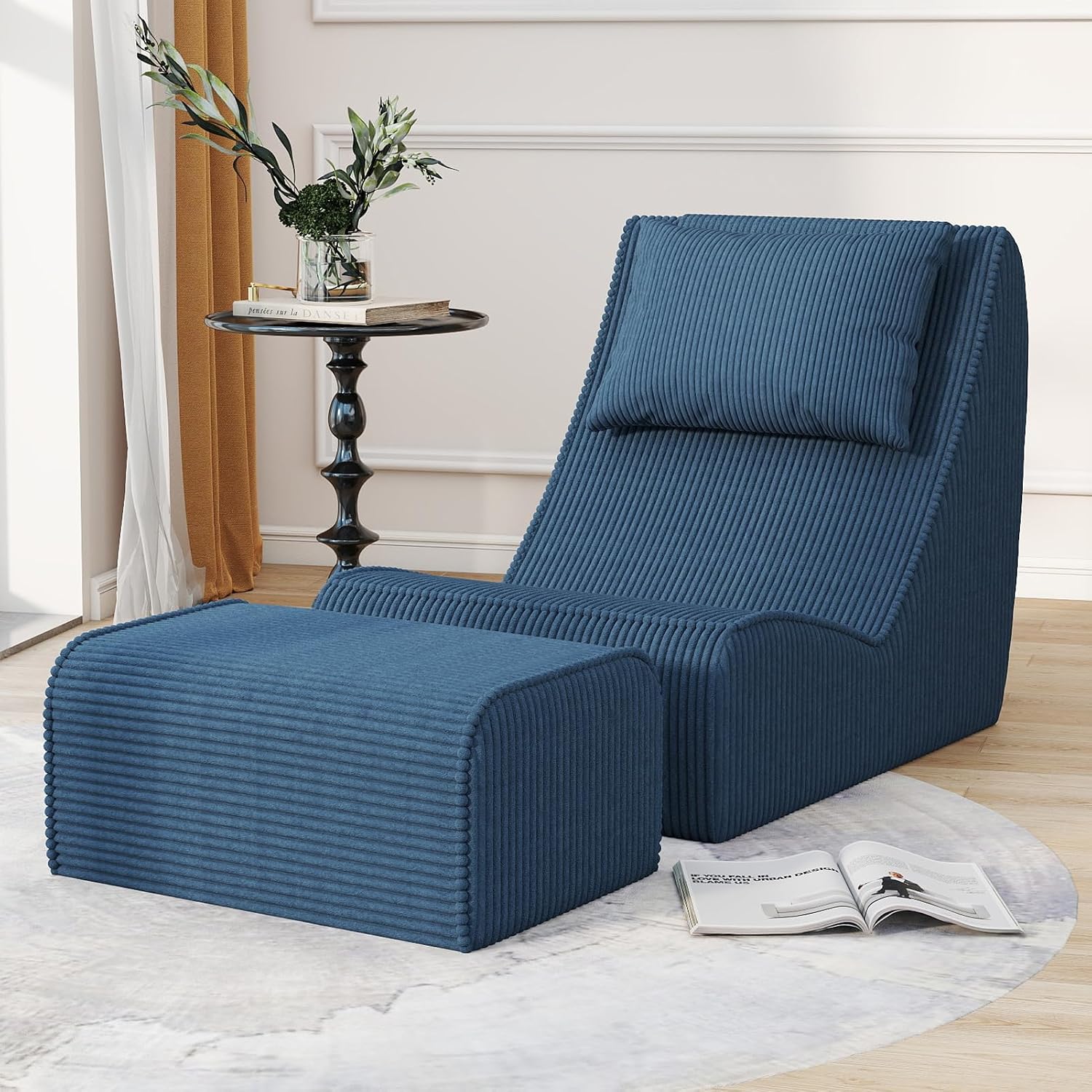 Loveseat Floor Sofa with Ottoman, Frameless 2-Seater Deep Seat Couch - Image 2