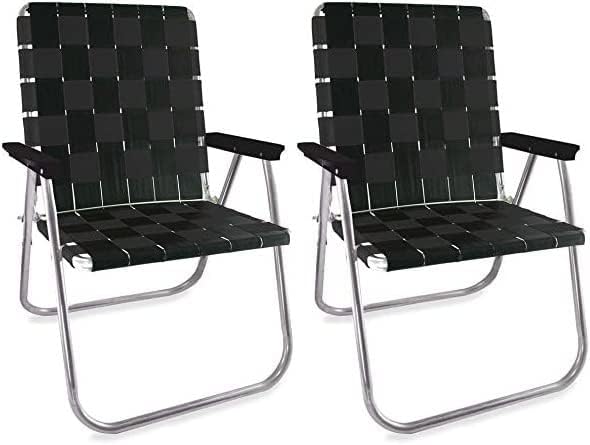 Outdoor Chairs for Camping. Made with Lightweight Aluminum Frames and UV-Resistant Webbing. Folds for Easy Storage 2- Pack (Charleston with Green Arms, Classic) - Image 2