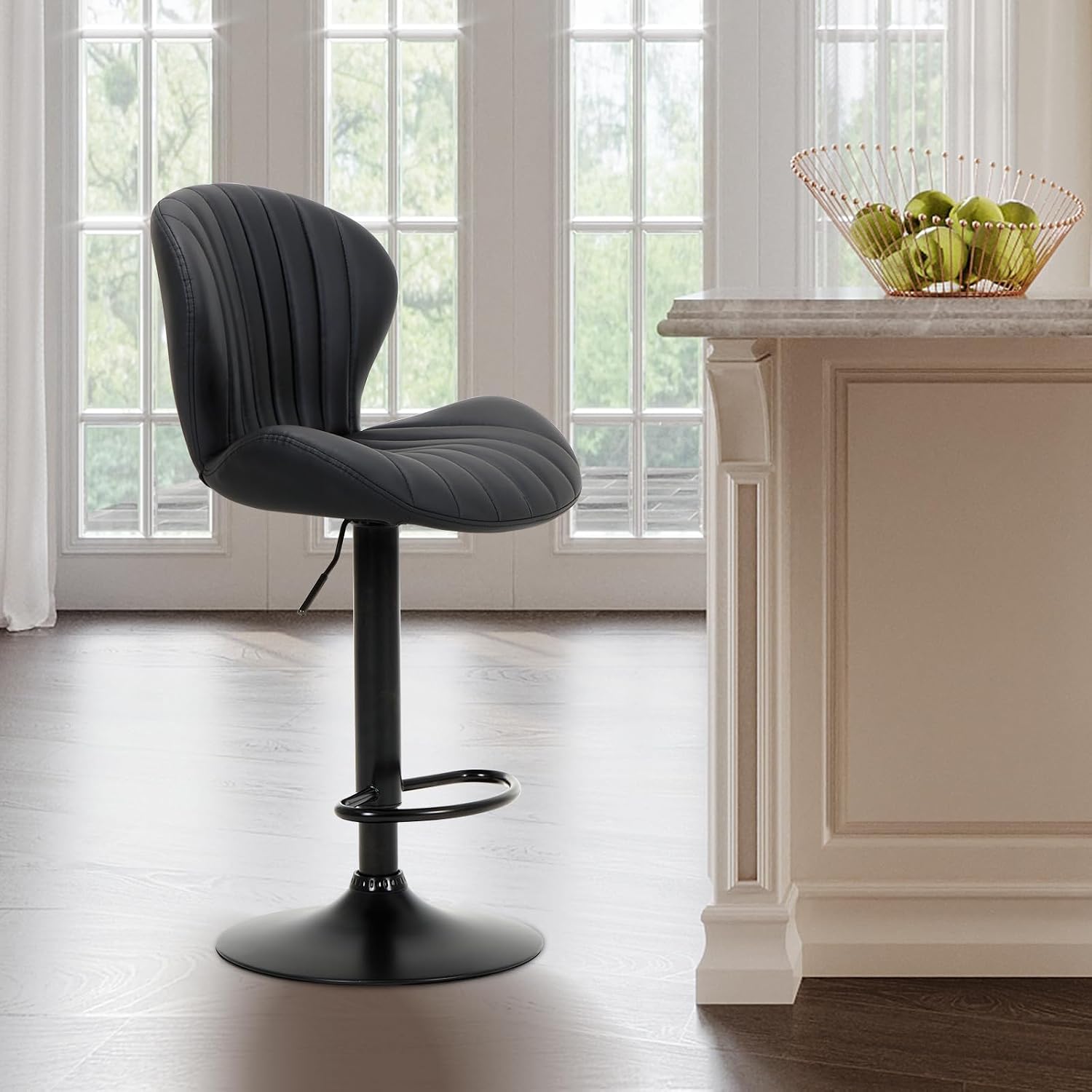 Bar Stools Set of 6, Modern Swivel Bar Chairs, Adjustable Faux Leather Upholstered Barstools Counter Height with High Backrest for Bar, Kitchen Island, Dining Room, Black - Image 3