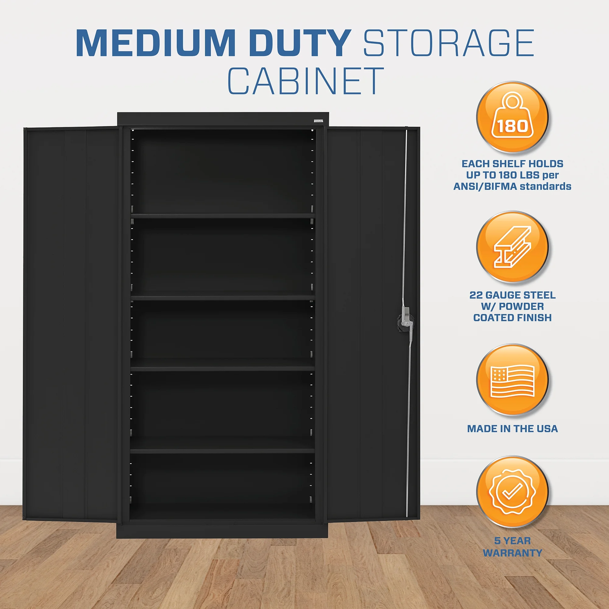 Sandusky Lee 20-Gauge 5-Shelf Welded Steel Freestanding Garage Storage Cabinet, Black - Image 17